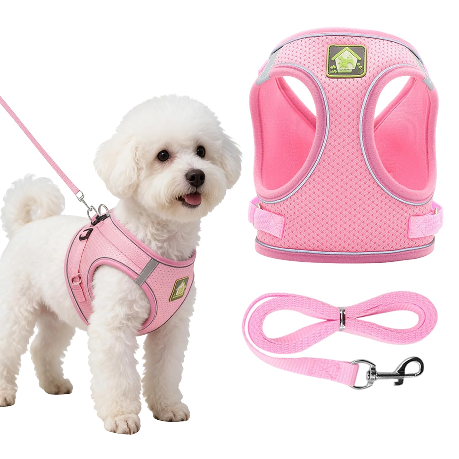 Puppy Harness 8 Weeks 12 Weeks, Small Dog Harness with Adjustable Design, Pink Dog Harness for Evening Safety Walks and Leash Training, XS Size and 150cm Traction Rope