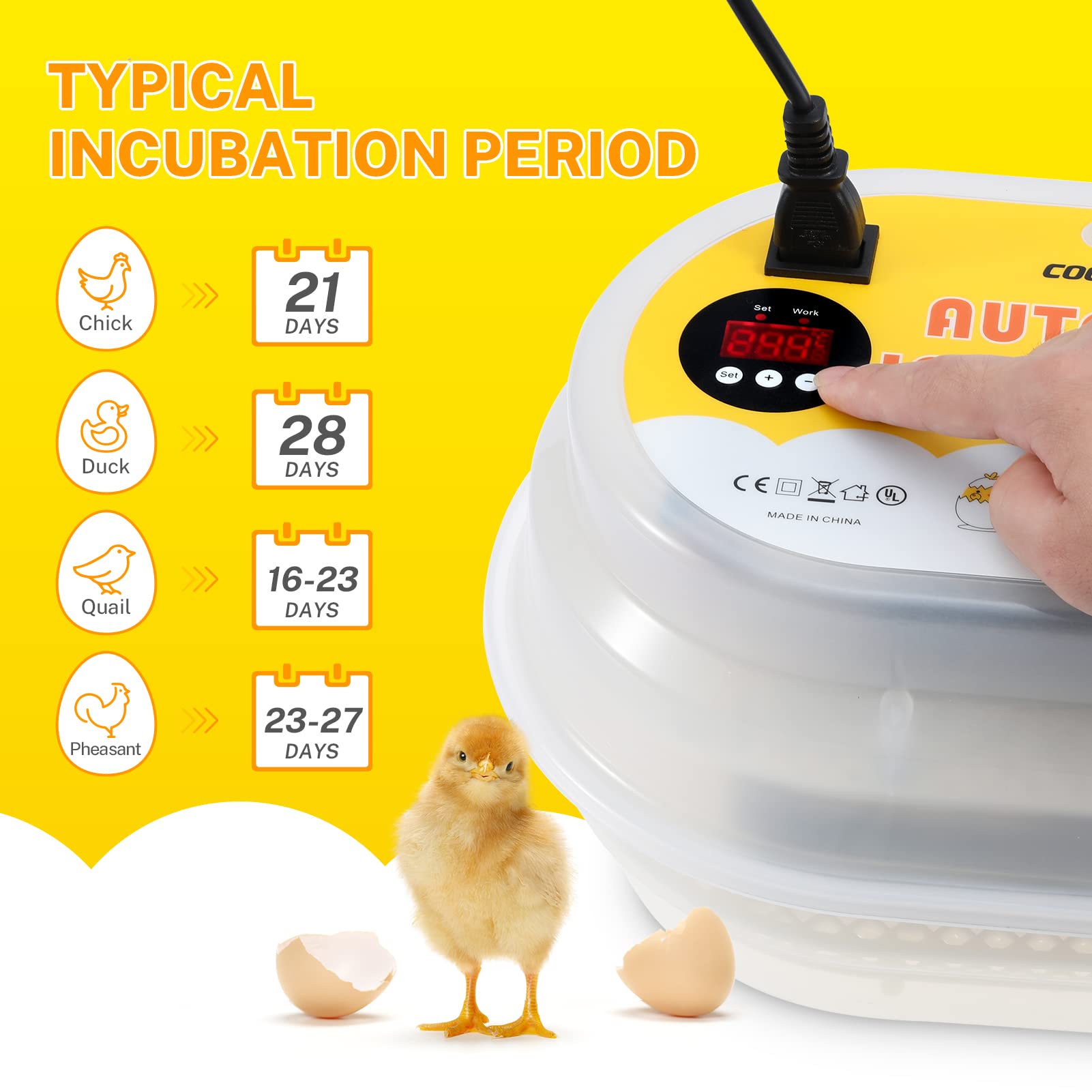 Cooltop Egg Incubator, 9-12 Eggs Hatching Incubator with Fully Automatic Egg Turning and Temperature Control, Clear Poultry Hatcher for Chicken, Quail, Duck