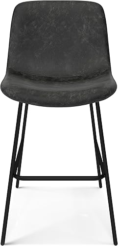 Miniatura 219 de SIMPLIHOME Randolph - Taburete moderno de mediados de siglo de madera curvada de 28 pulgadas (juego de 2) en piel sintética vegana gris piedra para