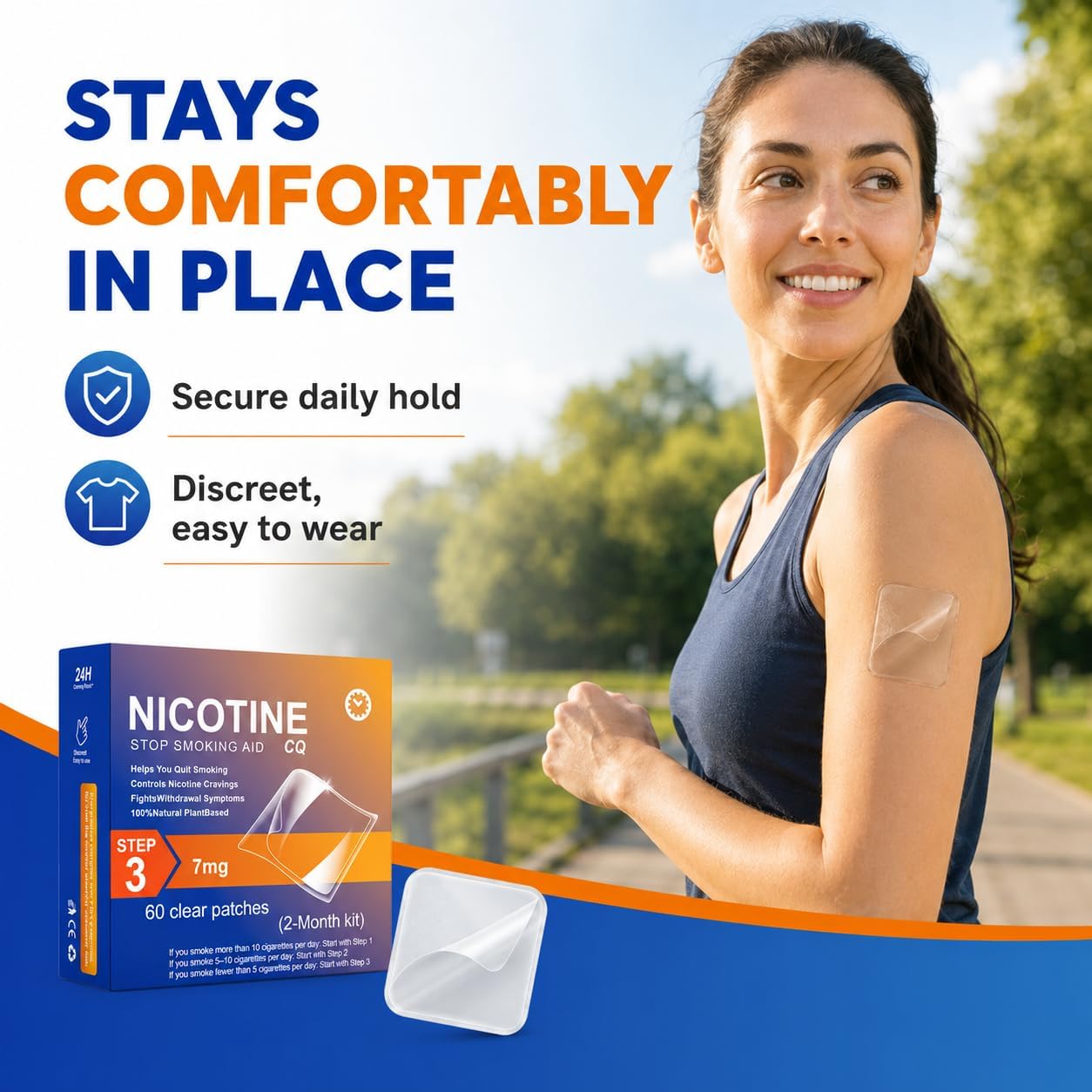 Nicotine Patches to Help Quit Smoking (Step 3) | 7mg, 60 Counts | Strong Adhesion, All Skin Type 24-Hour Transdermal Nicotine System