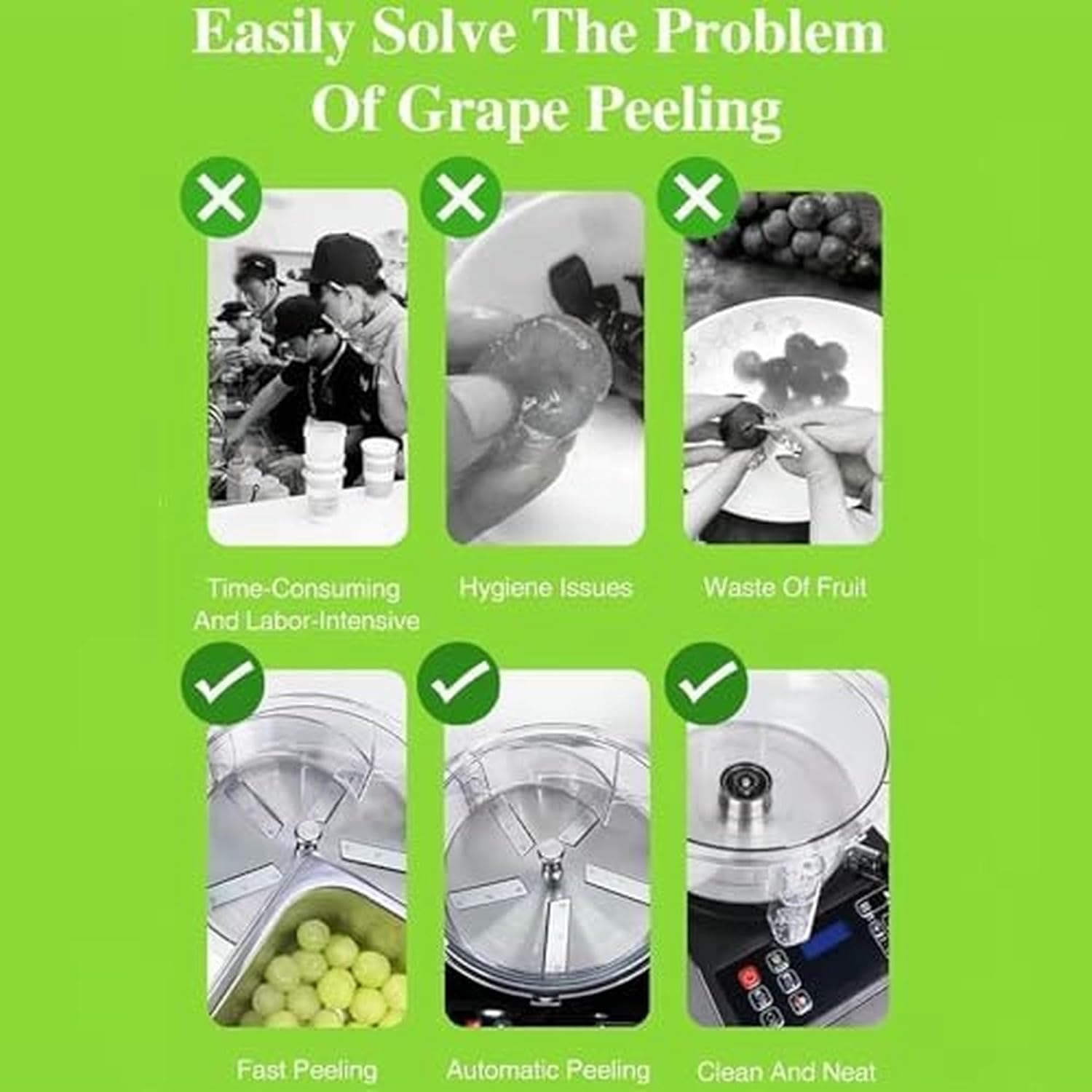 Grape Peeling Machine, Auto Rotating Skin Peeler, Adjustable Speed, Easy to Clean, 2.8 Inch Screen, Gentle on Grapes, Cherries, Tomatoes