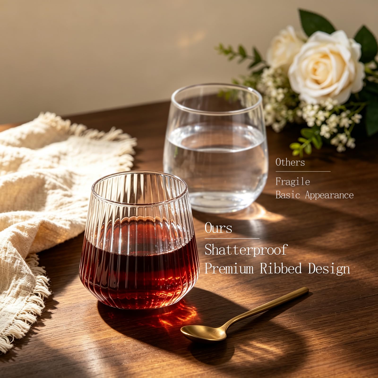 YOUBET 40Pack Plastic Ribbed Wine Glasses for Wedding Parties Bar — Amazon image 4