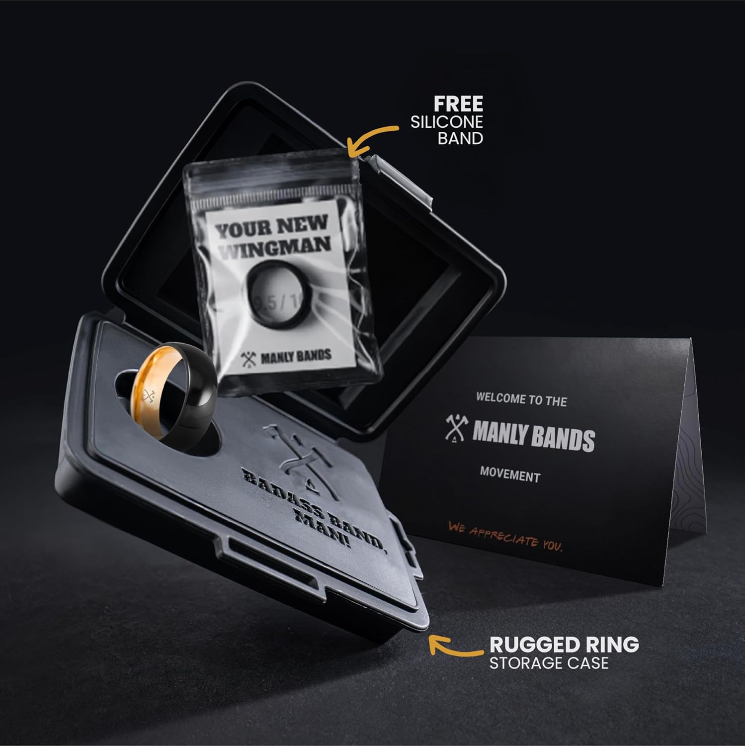 Manly Bands: Mens Black Plated Tungsten and Black Zirconium Wedding Bands and Rings - Comfort Fit and Stylish Black Rings for Men, Free Silicone Ring Included - Image 7