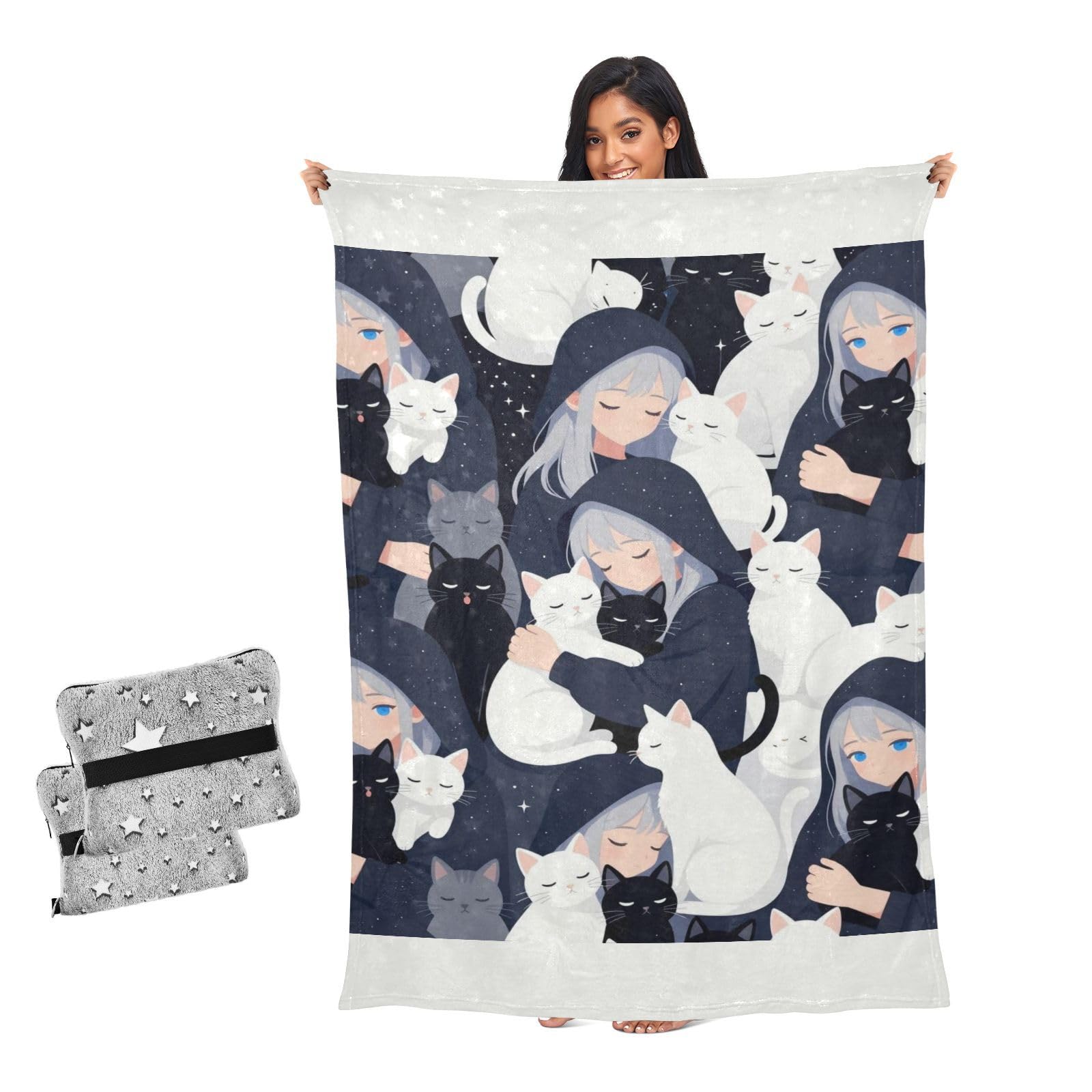 Plaid salon chat et fille couverture douce pour vos soirées cocooning