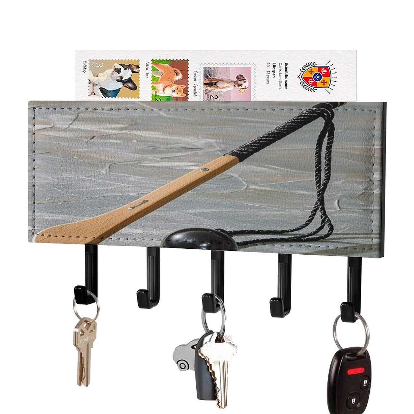 Soporte de pared para llaves con organizador de correo de cuero y colgador adhesivo