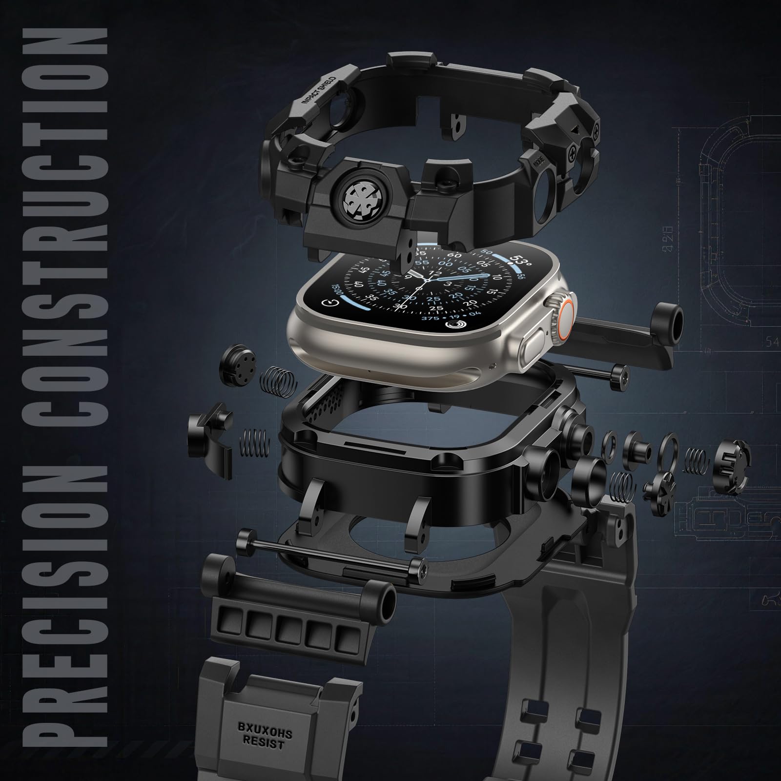 BXUXOHS Custodia e cinturino per Apple Watch 49 mm, robusto paraurti in