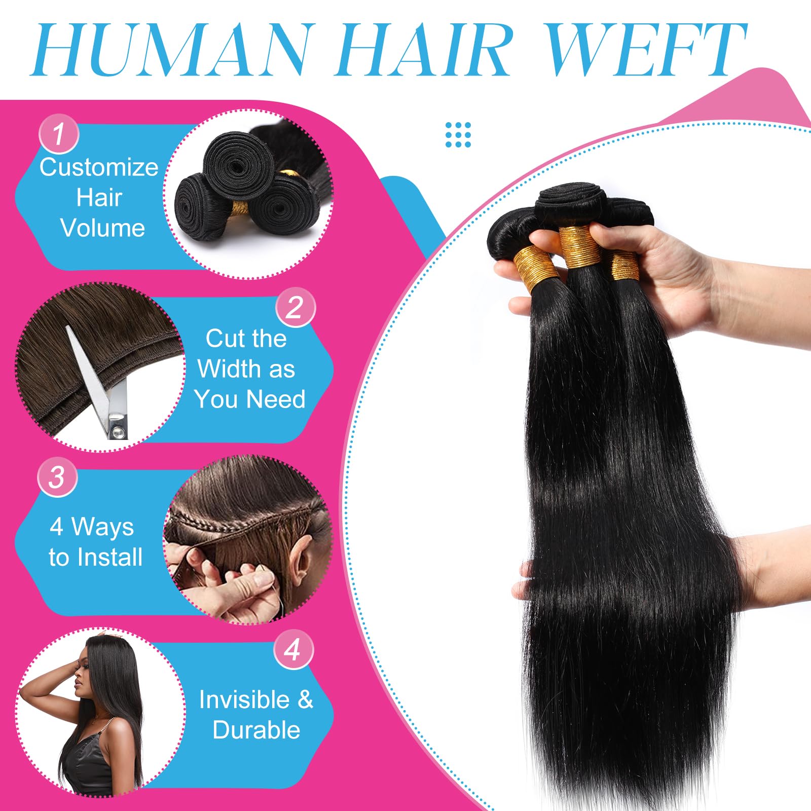 Elailite Human Hair Weave Bundles Hair Weft Extensions Real Human Hair Straight 1 Bundle 100g - #99J Red Wine - 22 Inch - Image 2