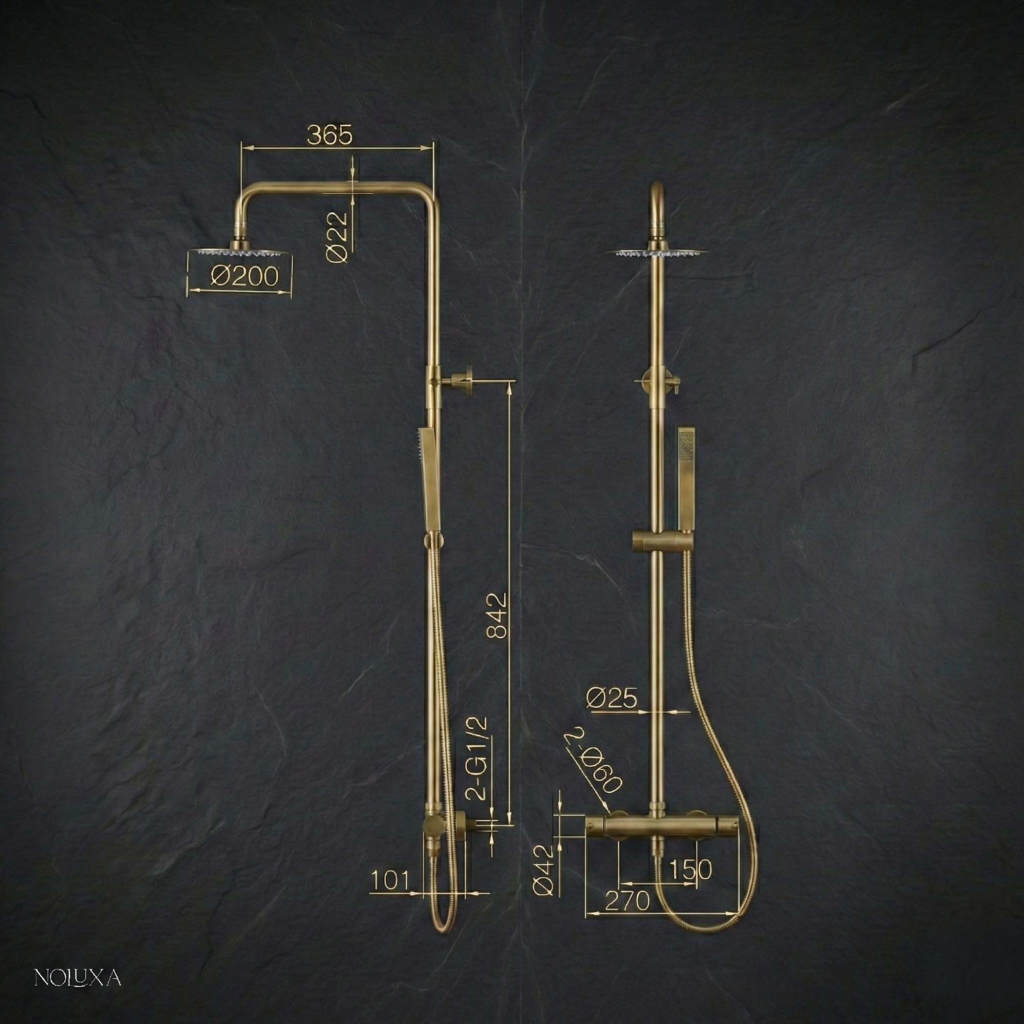 IMEX - Colonne de Douche Thermostatique Or Rose avec Robinet | Ensemble de Douche avec Pommeau et Pommeau Anticalcaire Effet Pluie | Robinetterie en Laiton et Acier Inoxydable S.304 avec Barre