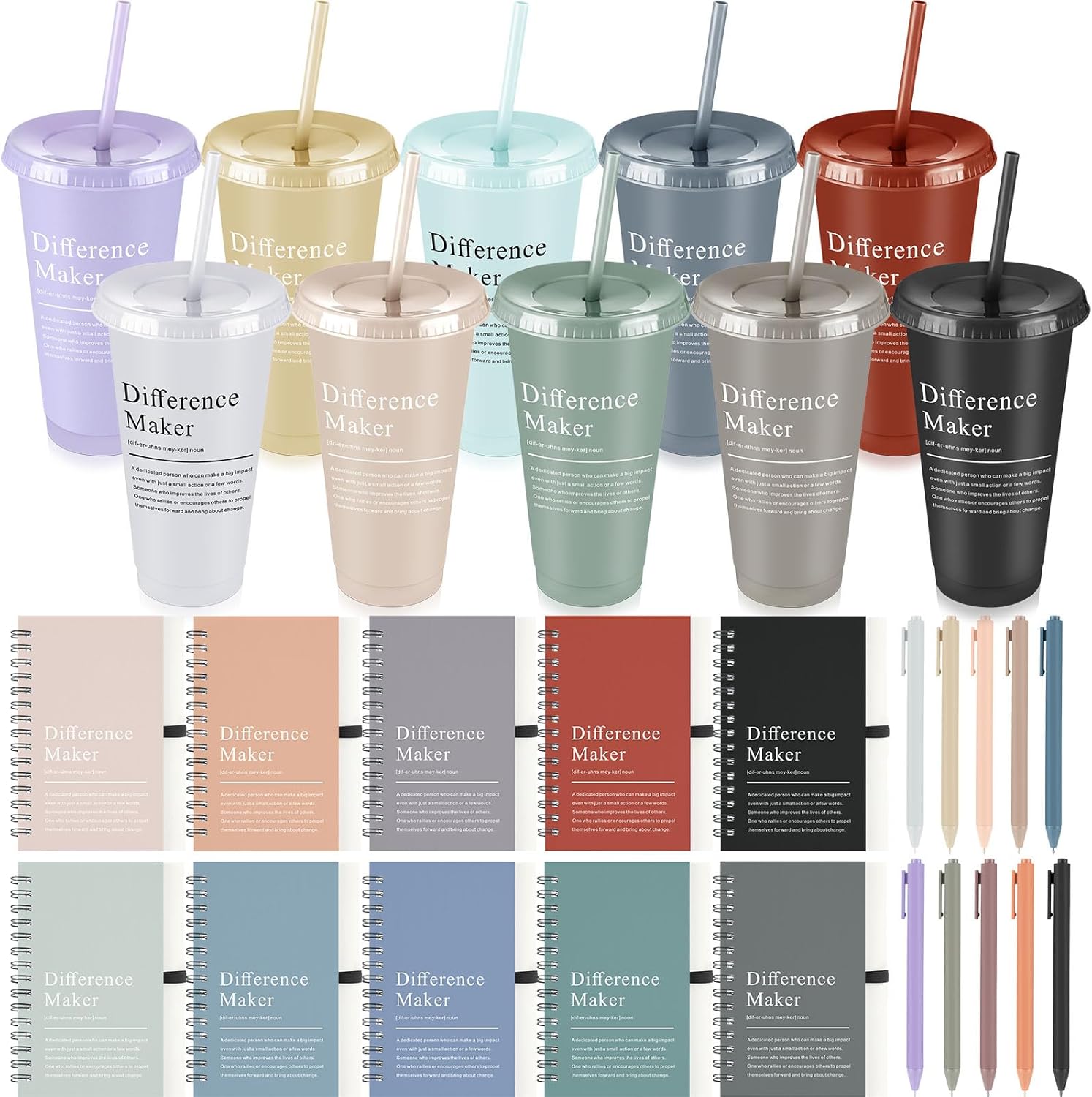 Marspark 10 Sets Difference Maker Gifts for Women Men, Employee Appreciation Gifts Bulk Inspirational Thank You Cup Motivational Notebooks with Pen for Team Teacher Coworker Office (Retro Color)