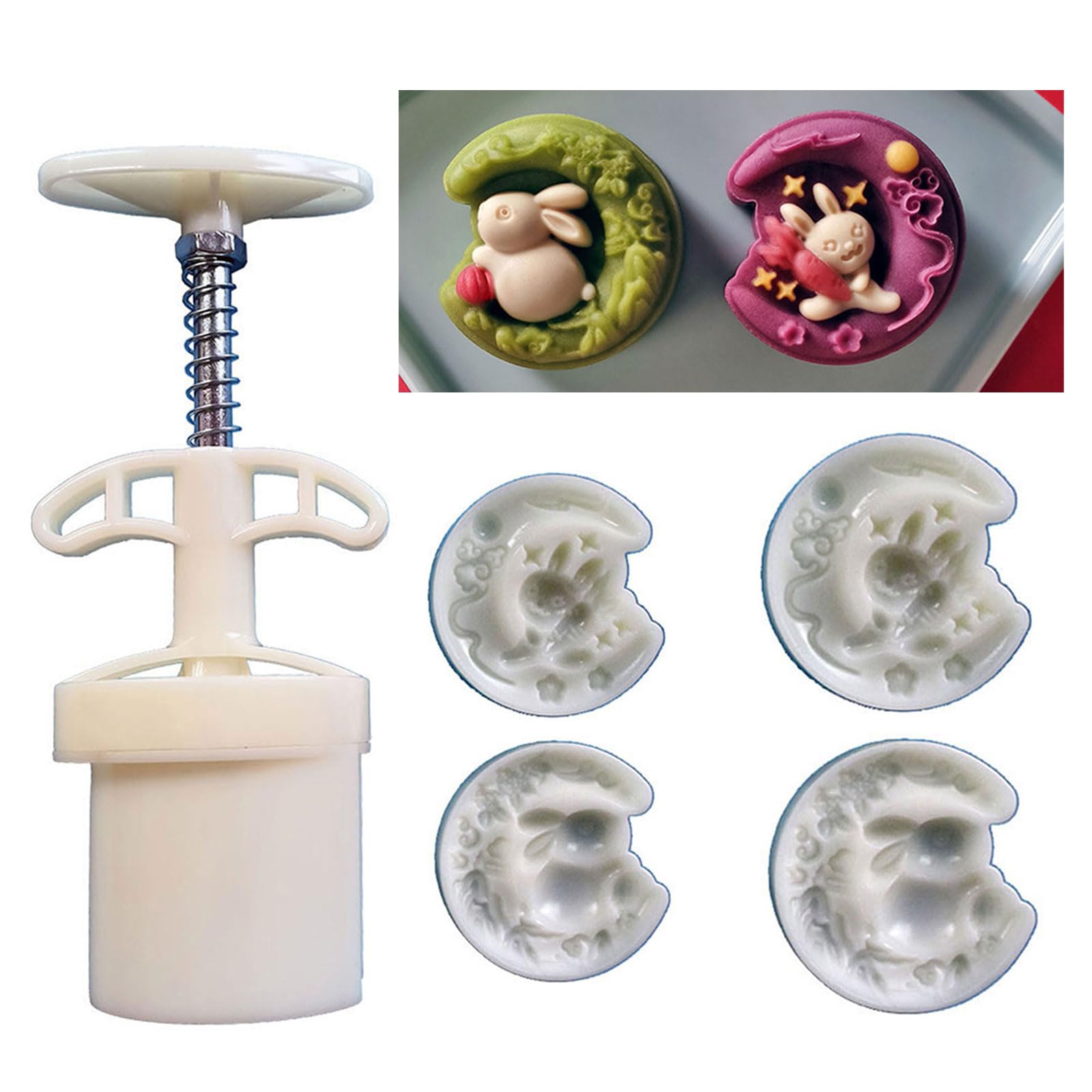 XISAOK Moon Rabbits Moon Cakes Mold ABS Manual Dessert Stamp Bakeware Hand PressurePastries Mould for Baking Enthusiasts,Pastry Molds