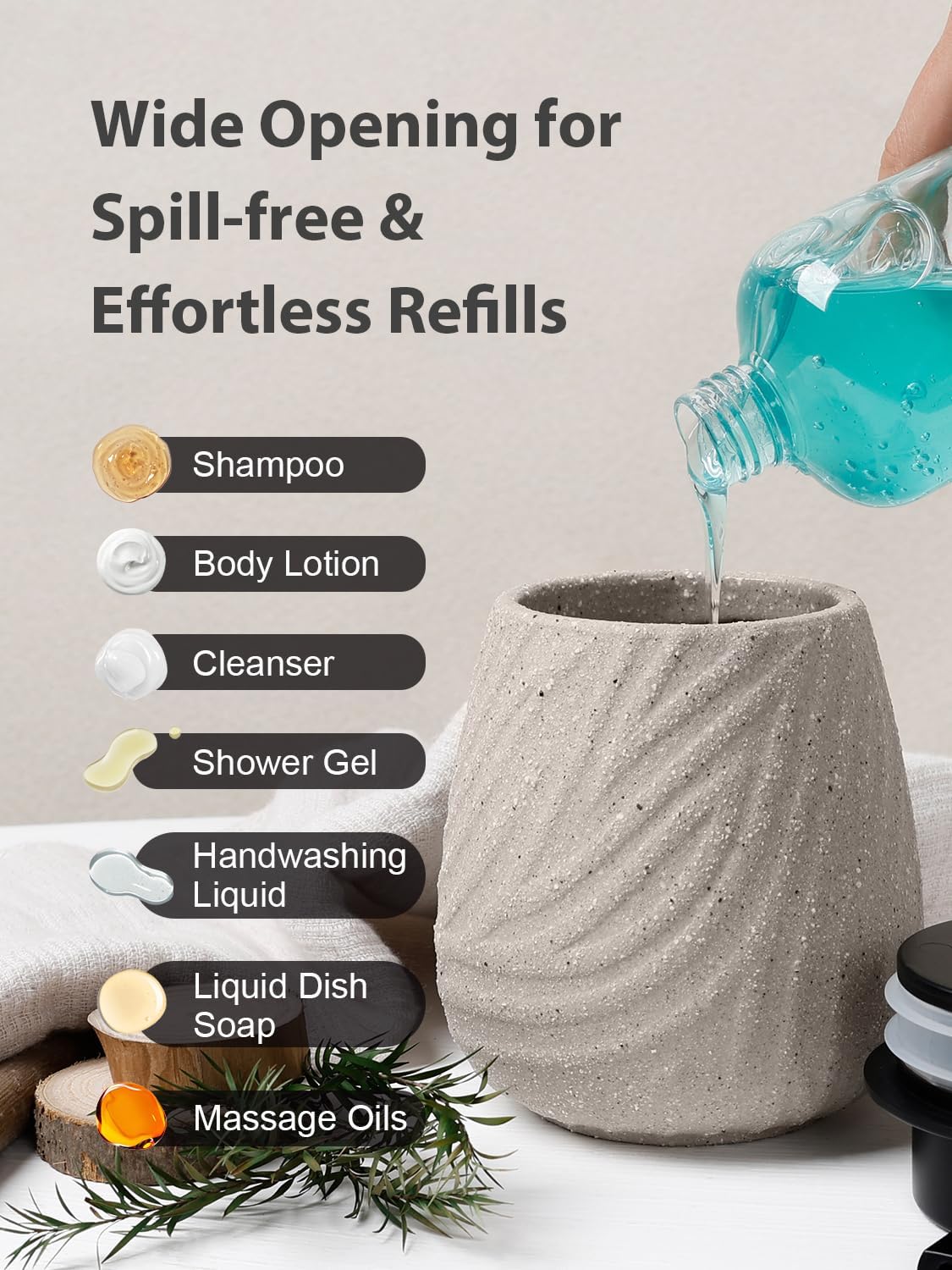 14 oz Ceramic Hand Soap Dispenser for Bathroom & Kitchen - Refillable Liquid Dish Pump with Non-Drip Design, Modern Farmhouse Style - Image 4