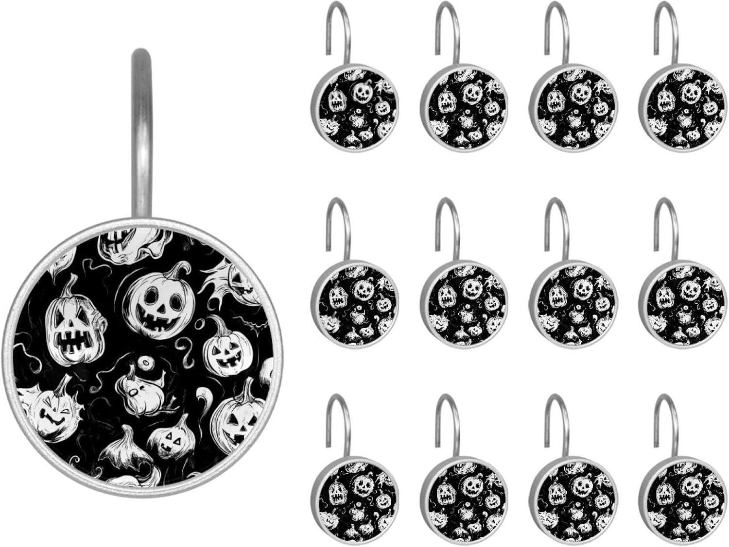 Set of 12 Shower Curtain Hooks, Shower Curtain Rings Crystal Glass Decorative Bathroom Hook, Halloween