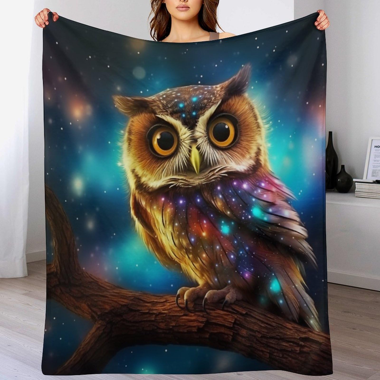 Couverture polaire hibou en flannel douce pour lit et canape 100x130cm
