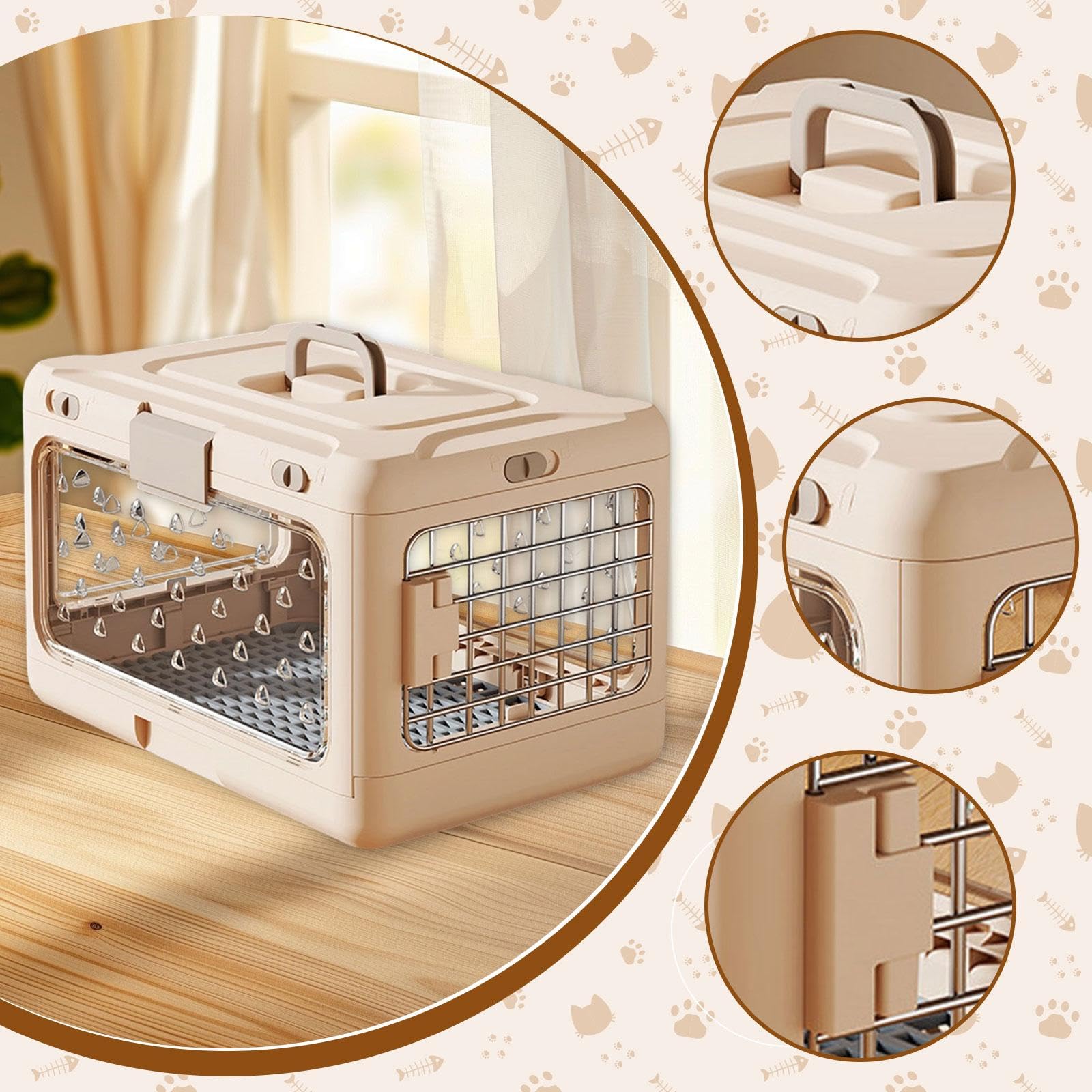 Jaula para Mascotas Plegable Transportín Portátil Rígido Desmontable Fácil Limpieza Adecuada para Viajes con Gatos Perros Pequeños Conejos Desplazamie