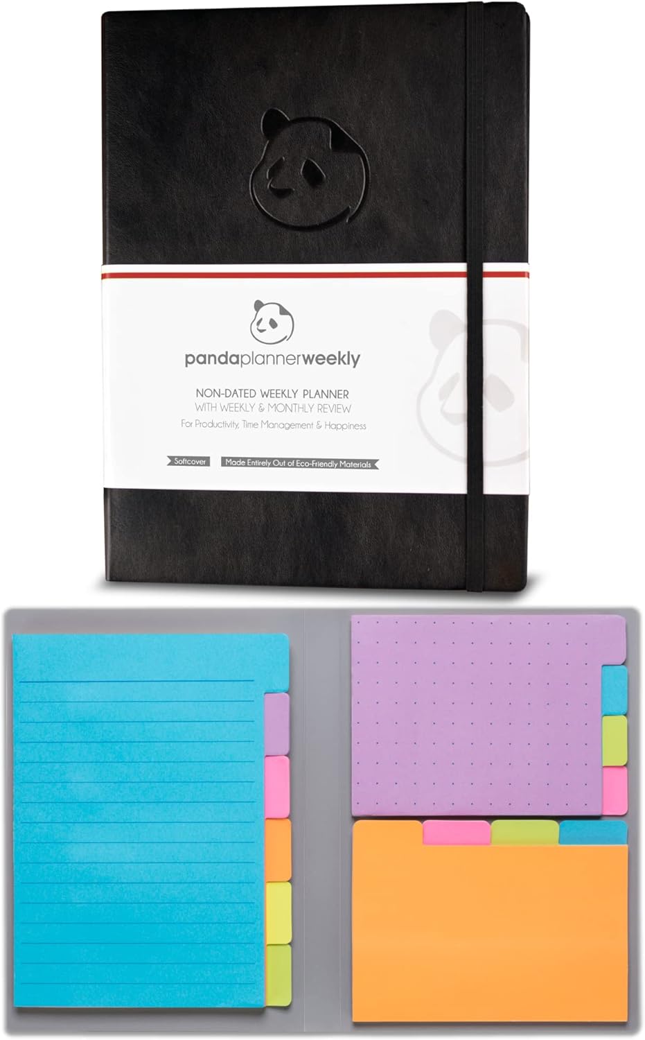 Black Undated Full Year Weekly Planner - 12 Month Weekly Planner with Classic Sticky Notes by Panda Planner - Organizer Planner and Sticky Notes for Productivity