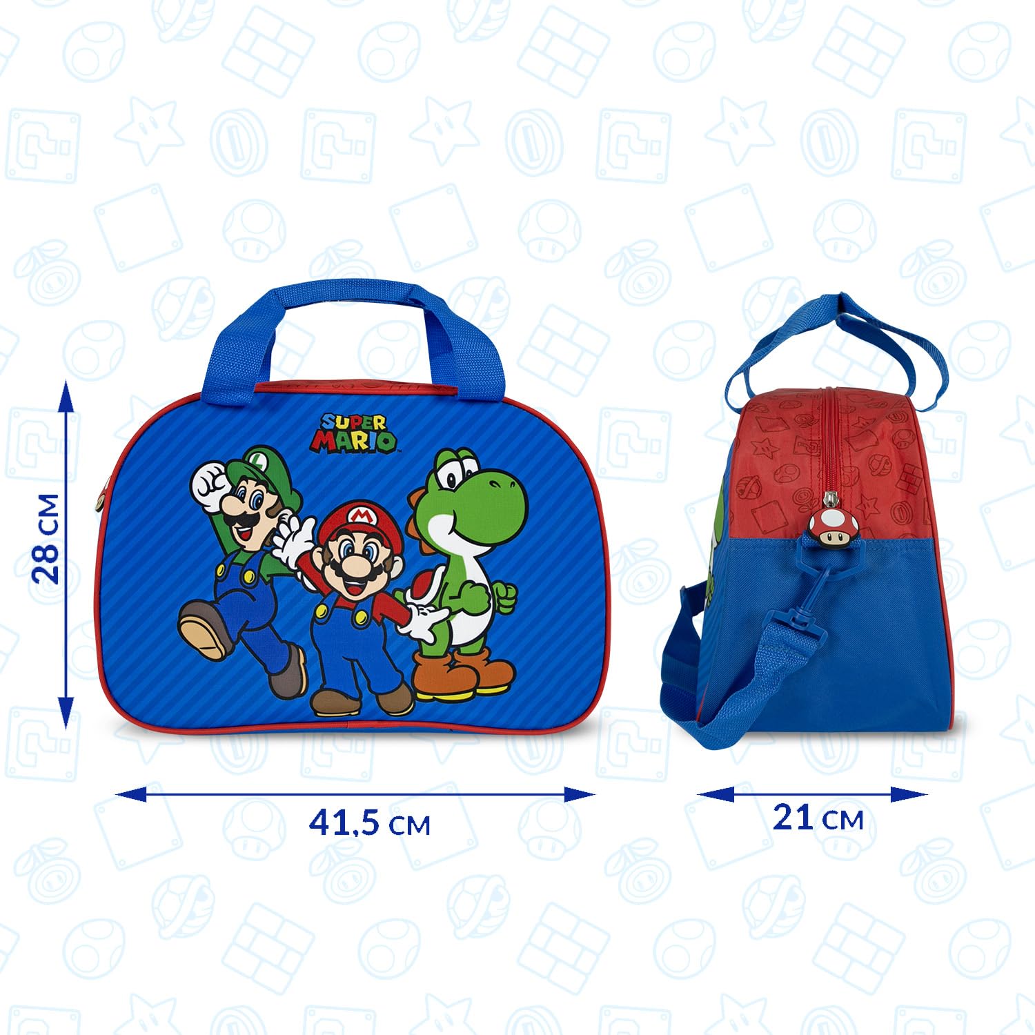 Sac de Sport Mario Enfant Bleu Rouge Sac de Voyage Super Mario Léger Résistant Garcon Ecole Sac à Main Bandoulière Piscine Danse Gym Football Garçon 28x41,5x21 cm