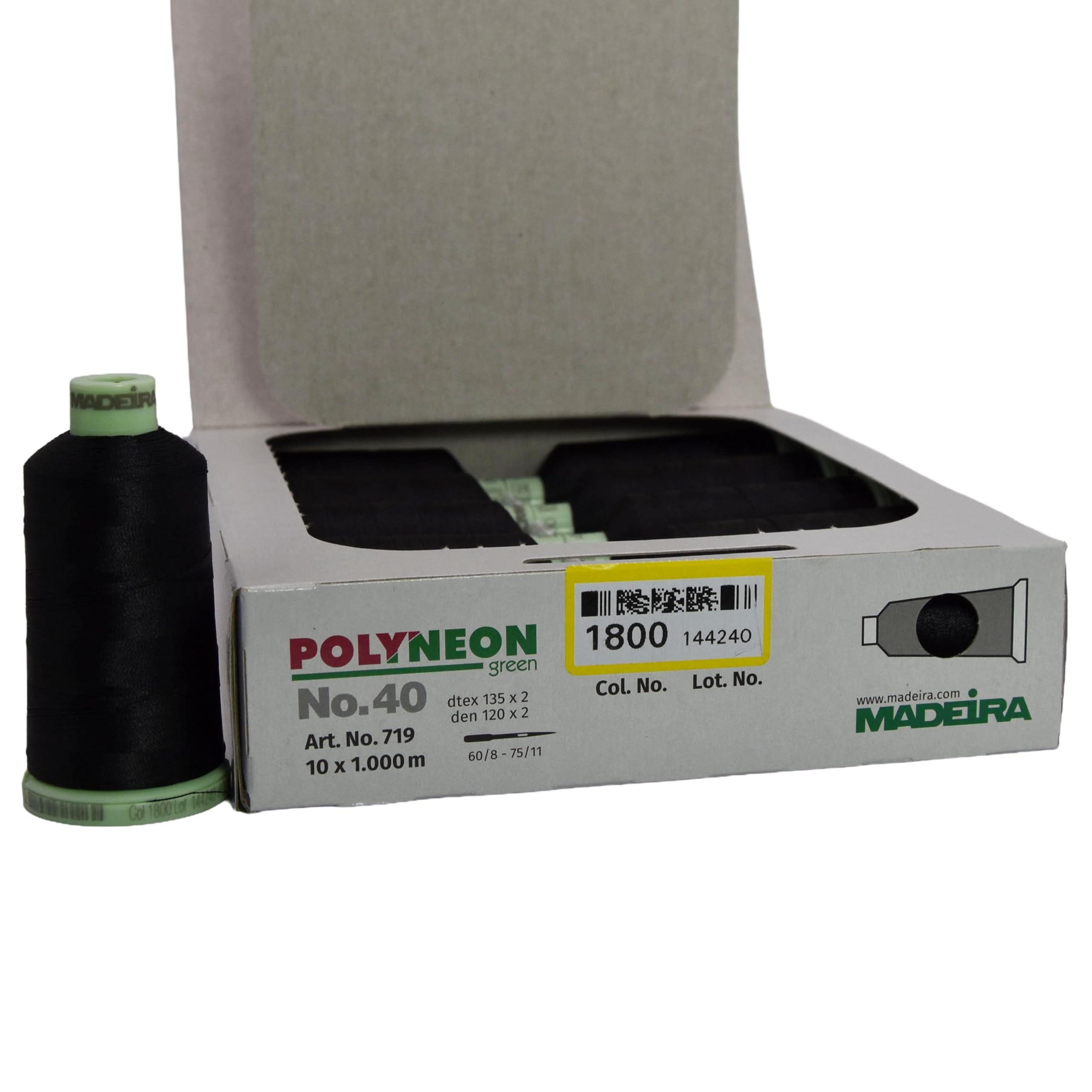 MADEIRA Polyneon 40 Embroidery Thread 10x Cop Assortments (Black 1800)