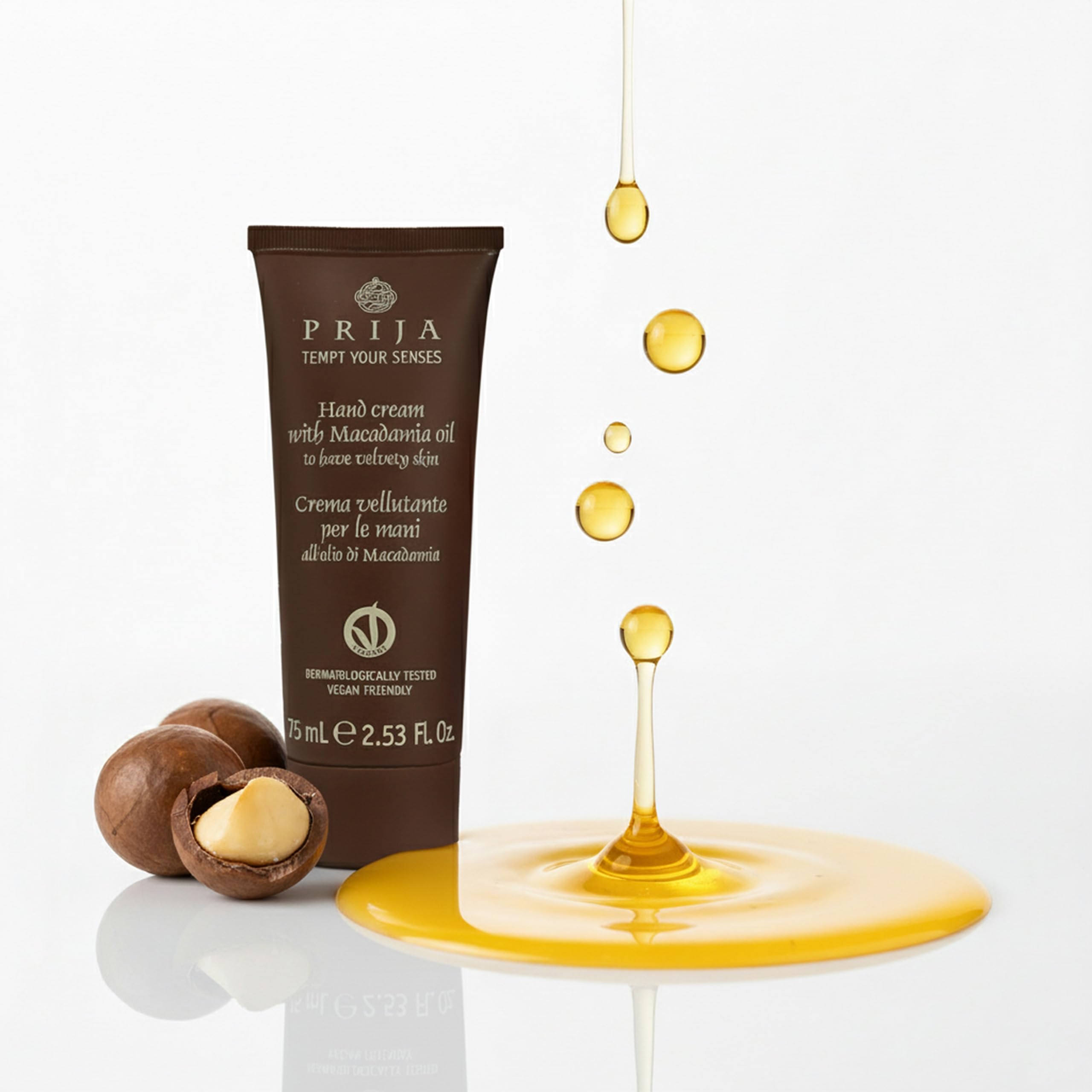 PRIJA Crema mani idratante con olio di macadamia vegano, 75 ml (75 ml)