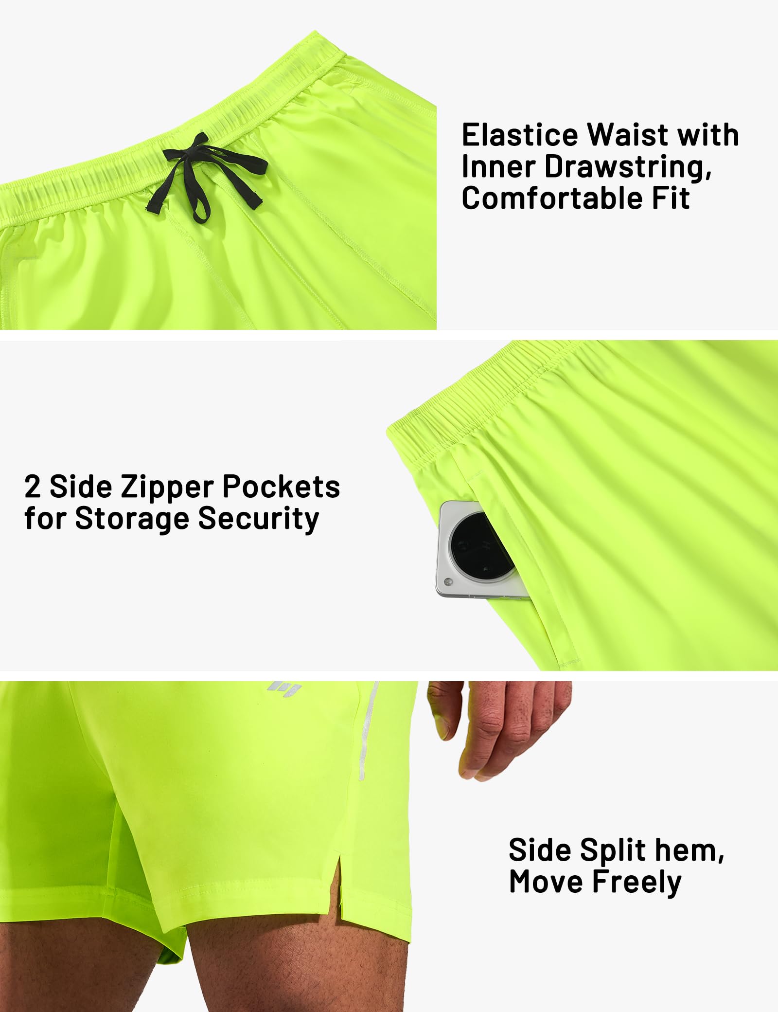 MIER Pantaloncini sportivi da uomo da 12,7 cm, ad asciugatura rapida, leggeri, per allenamento, palestra, allenamento, attivi, riflettenti, 3 tasche con cerniera