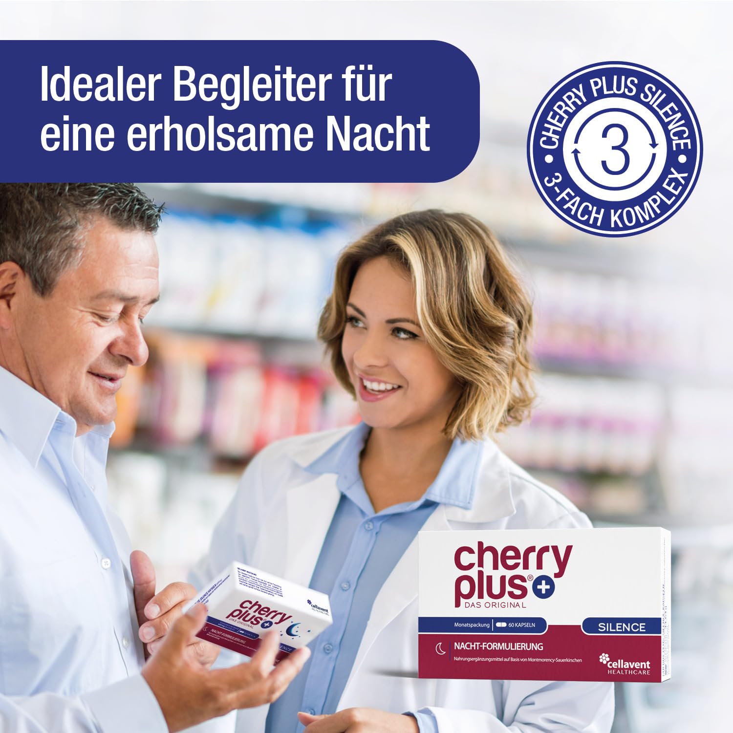 Montmorency Sauerkirschen Kapseln - Natürliche Schlaftabletten mit Safran-Extrakt, L-Tryptophan, Magnesium, Zink & Vitamin B6 - Cherry PLUS Silence, 180 Kapseln