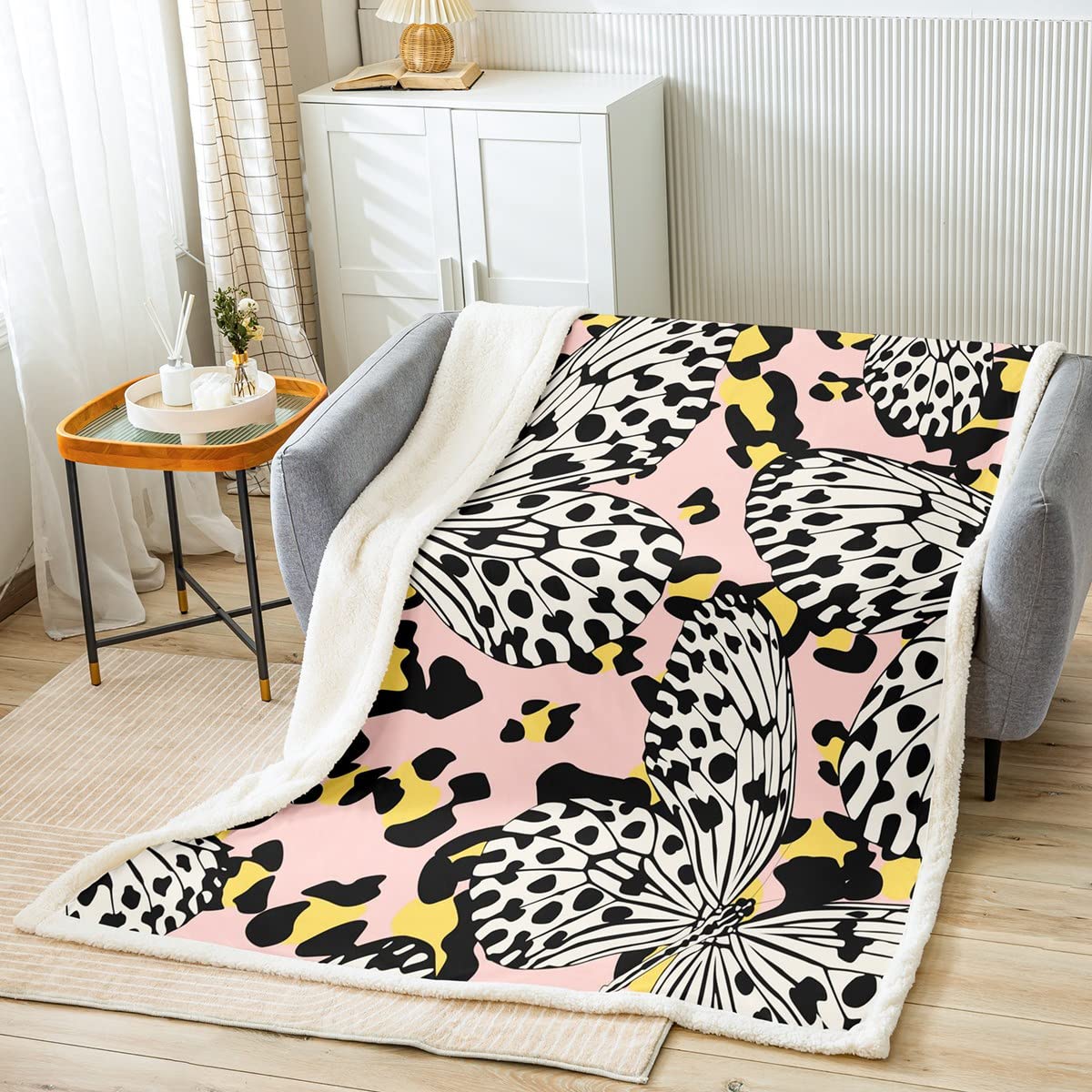Coperta in pile di sherpa con motivo leopardato, per bambini, ragazzi, ragazze, farfalla, coperta in morbida microfibra sfocata coperta per divano letto, regina, 200 x 90 cm
