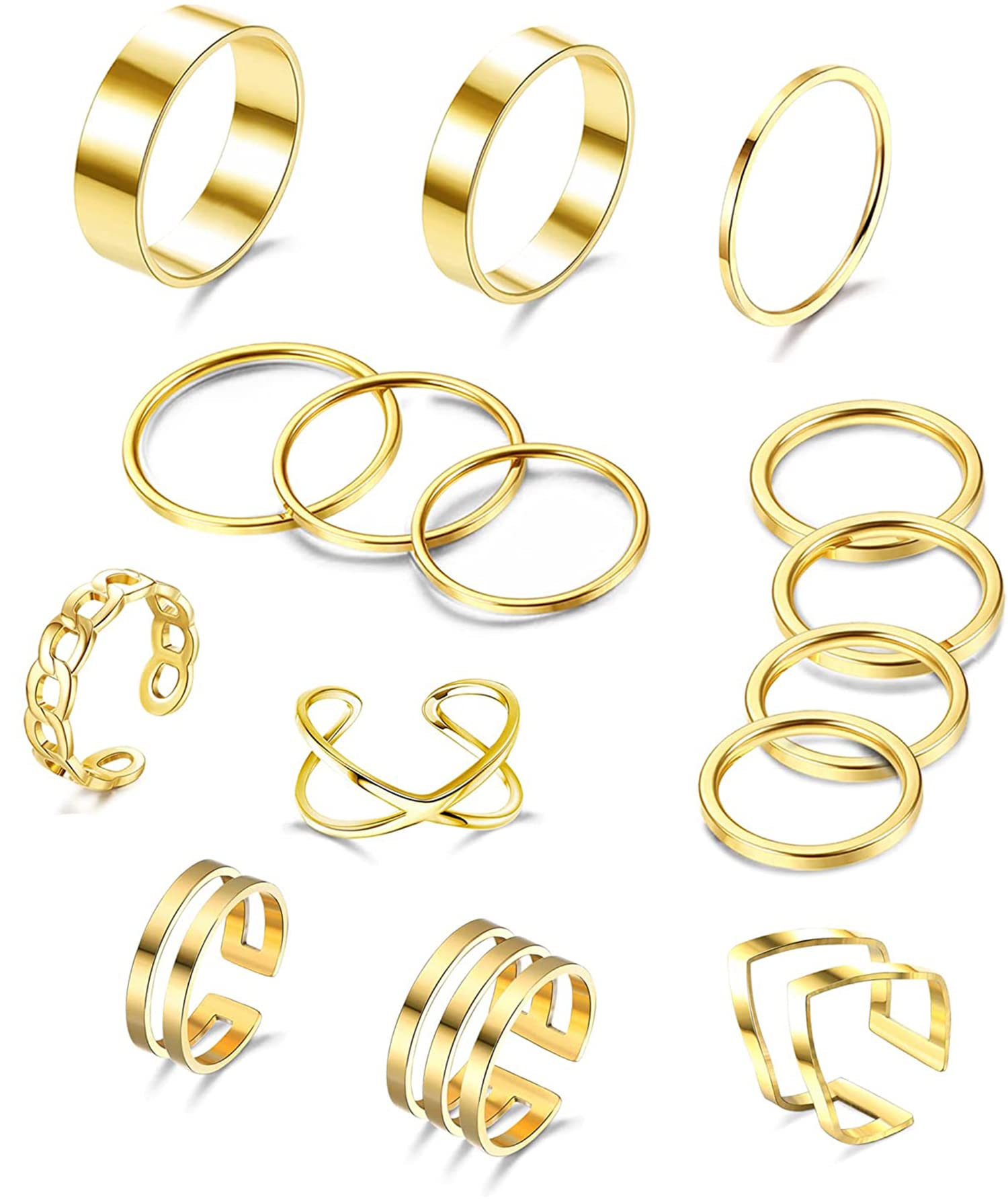 Adramata15PCS Anillos para Nudillos de Oro y Plata para Mujer apilables Anillos de acero inoxidable para mujer Conjunto de anillos apilables de moda Conjunto de anillos medios