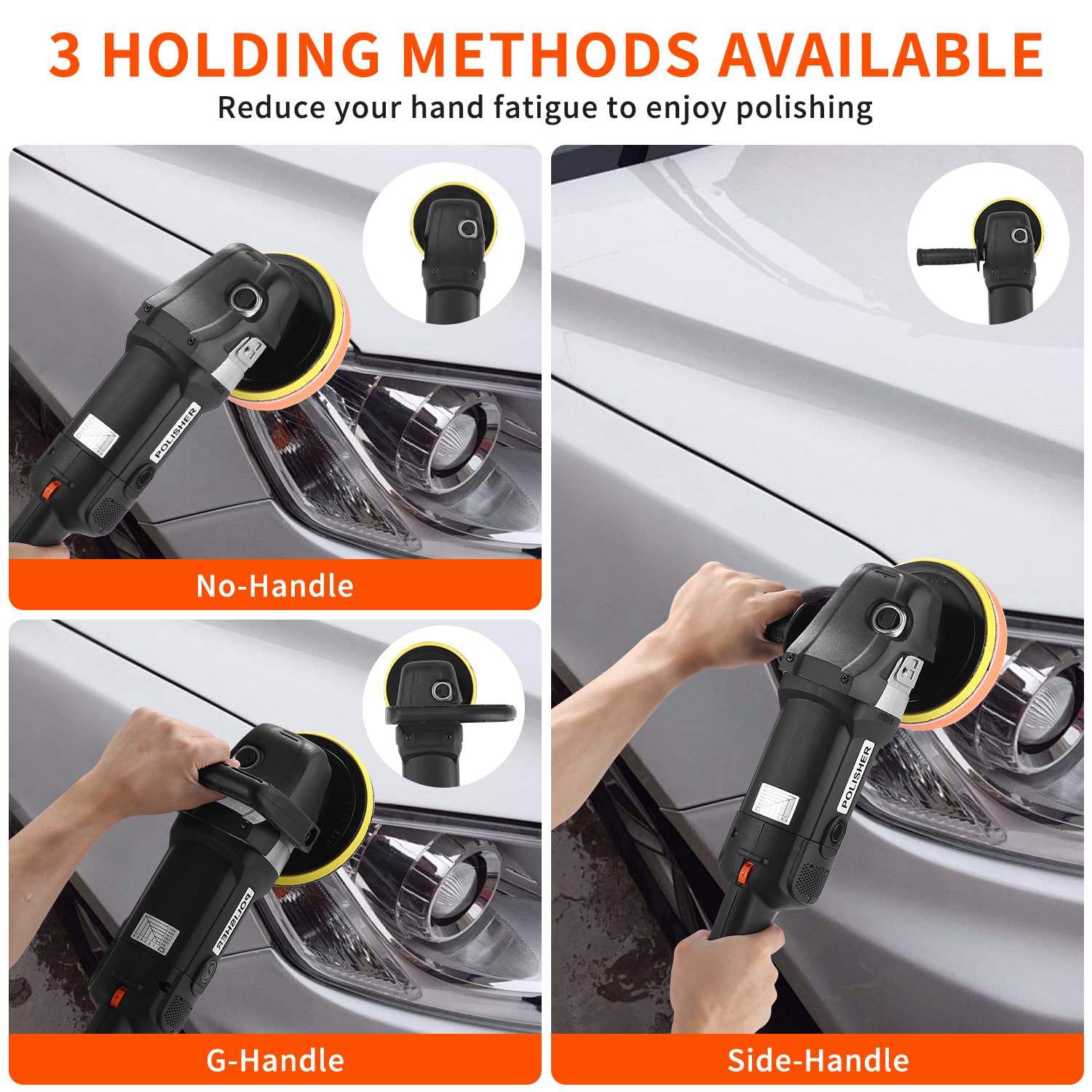 Pulidora profesional de 1600 W, 8 velocidades variables, juego de 24 unidades con plato de pulido de 180 mm, mango D extraíble y mango lateral, para encerar y pulir coches