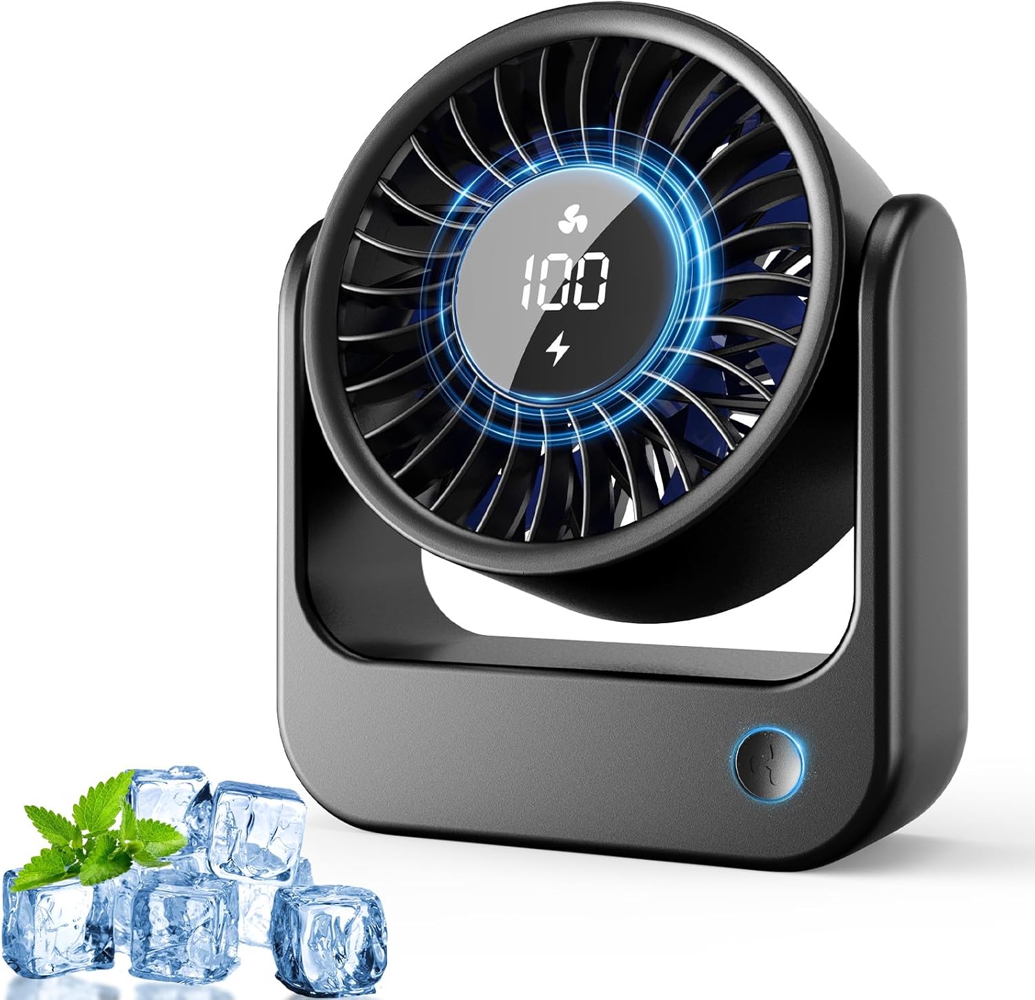 Desk Fan - Small Desk Fan with Digital Display, USB Rechargeable Fans, 360° Adjustment, 5 Speed Modes, Portable Desktop Table Cooling Fans for Home Office Makeup and Hot Flashes, Gifts for Men/Women