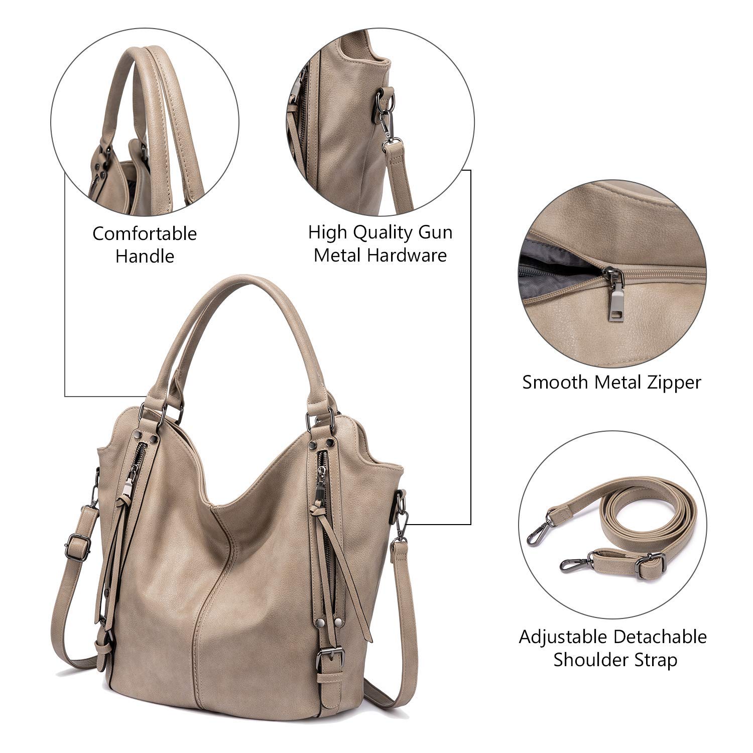 Realer Sac à Main Femmes Sac Bandoulière Femme en Cuir PU Fourre-Tout 2pcs Kaki