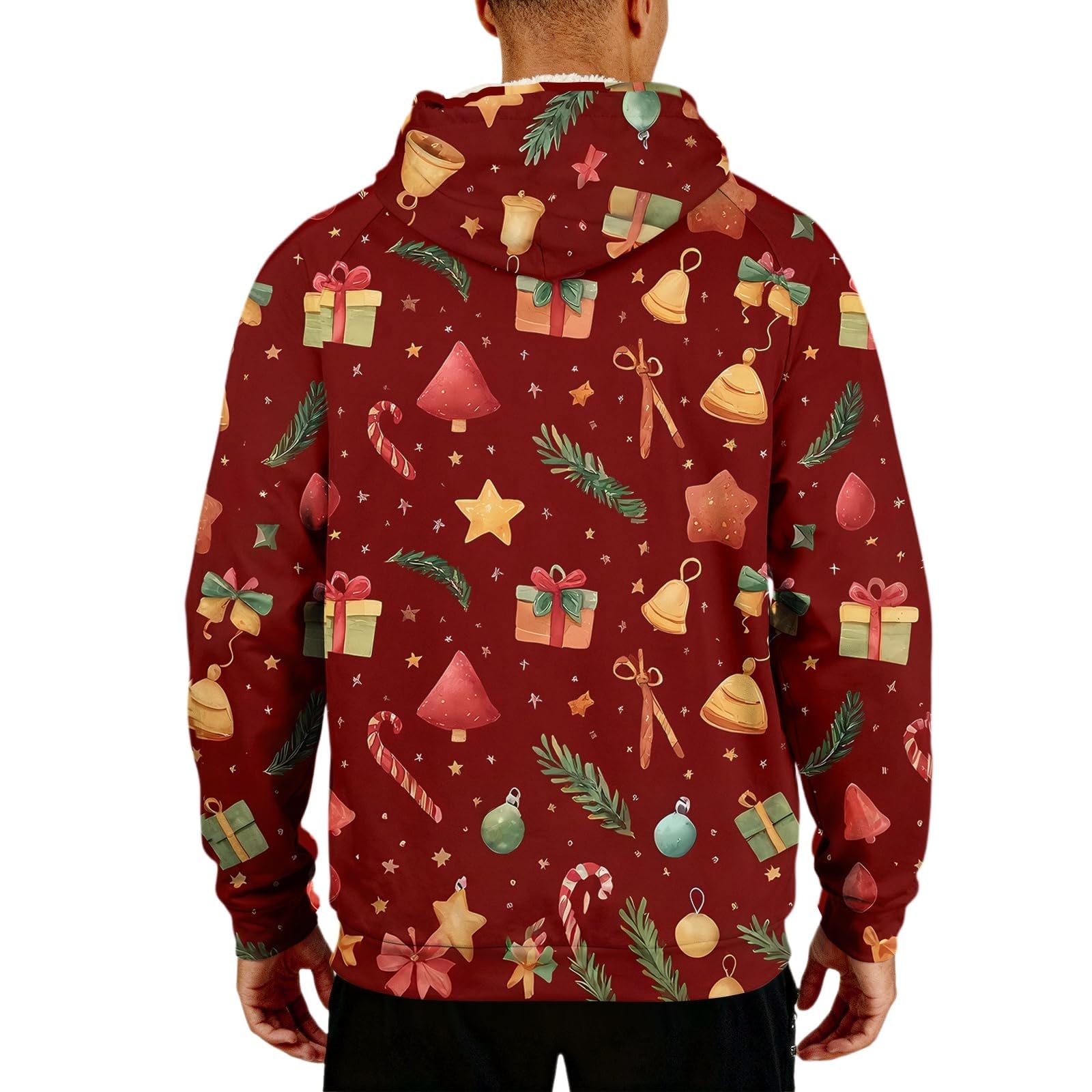 Sudaderas con capucha de Navidad forradas de forro polar para hombre divertidos renos árbol de Navidad sudaderas oversize de manga larga top cálido sherpa suéter novedad traje de Navidad ropa de