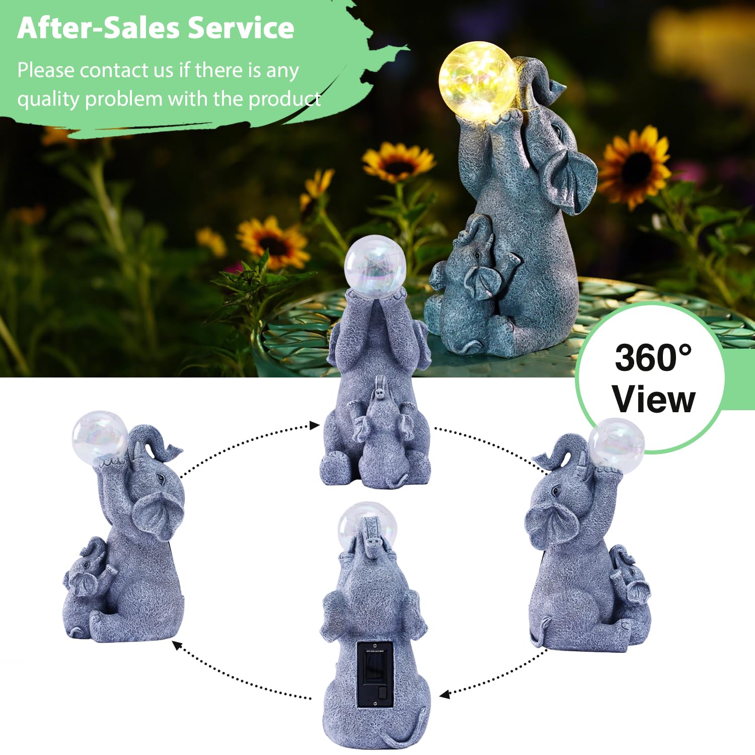 Statue solari da giardino a forma di elefante, luci con sfera a bolle solari, per esterni, cortile, decorazione da giardino, regalo unico per l'inaugurazione della casa per mamma, donne