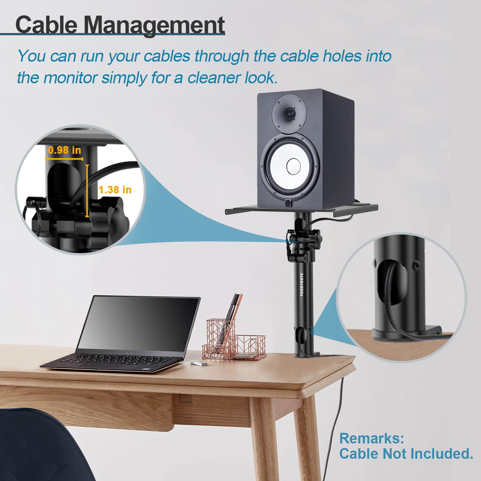 Vondynote Set of 2 Studio Monitor Stands Desktop Clamp Speaker Stands with Cable Management
