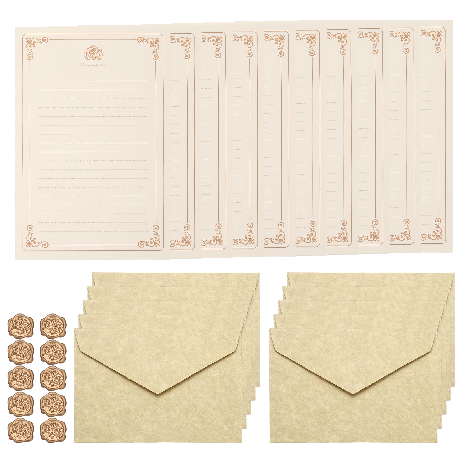 PATIKIL 10 Pack Colorful Business Envelopes, 4 x 6 Inch V Flap Parchment with A5 Paper and Sealing Wax Sticker Envelopes for Office Letter Mailing Checks Cards, Yellow
