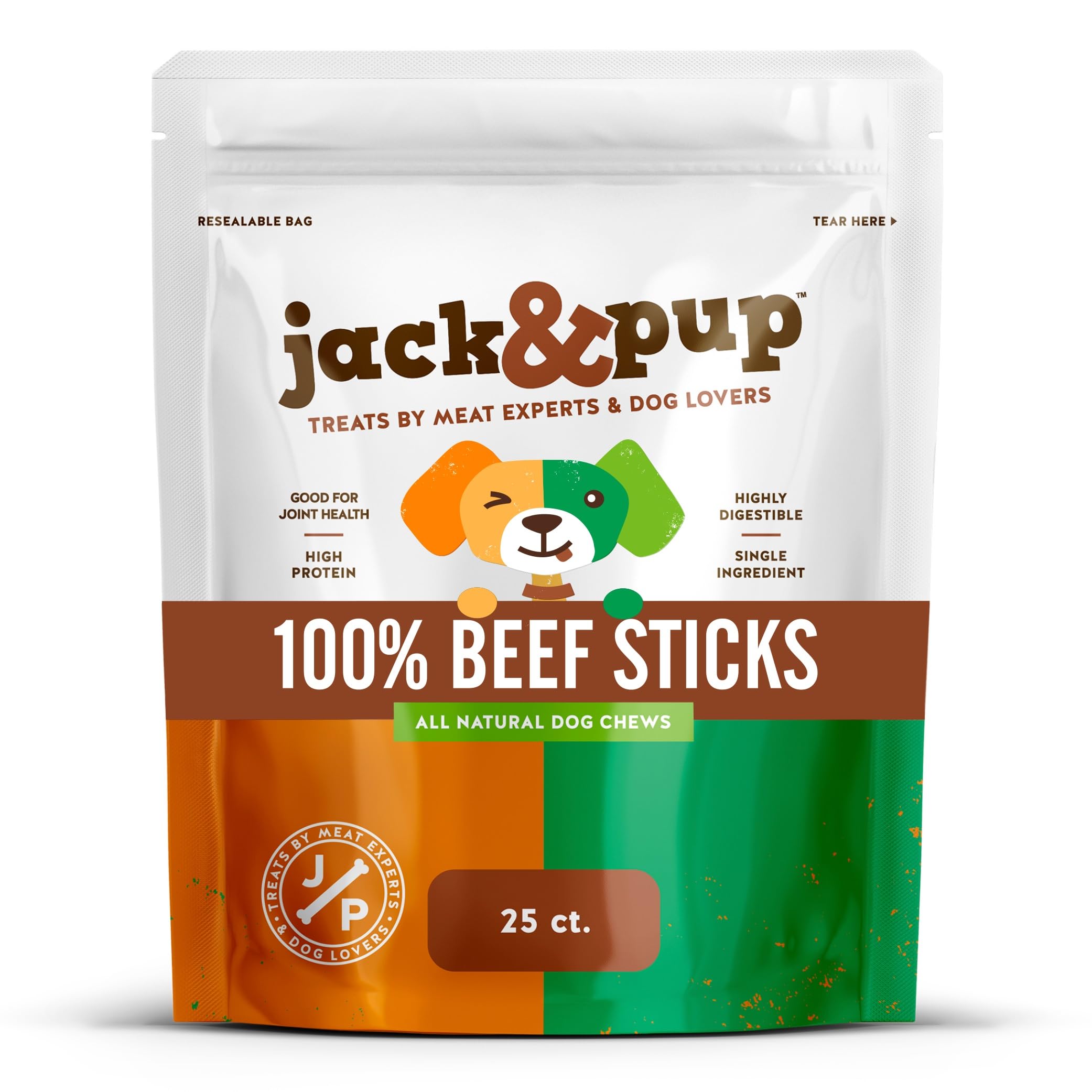 Jack&Pup 6-inch Gullet Sticks for Dogs (25 Pack) Esophagus Dog Treats, Long Lasting Chew, Beef Jerky for Dogs