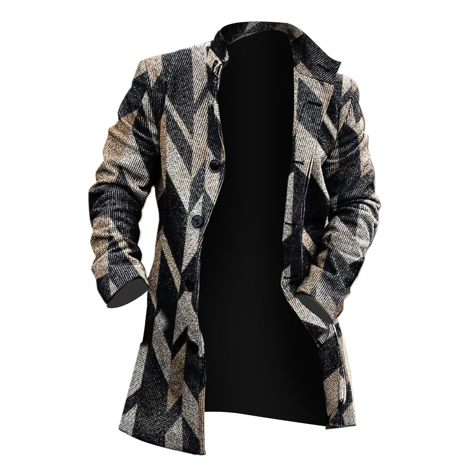 Cardigan invernale da uomo, lungo, con bottoni | Cappotto di media lunghezza, colletto alto, cappotto invernale con tasche laterali, classico cappotto per le mezze stagioni