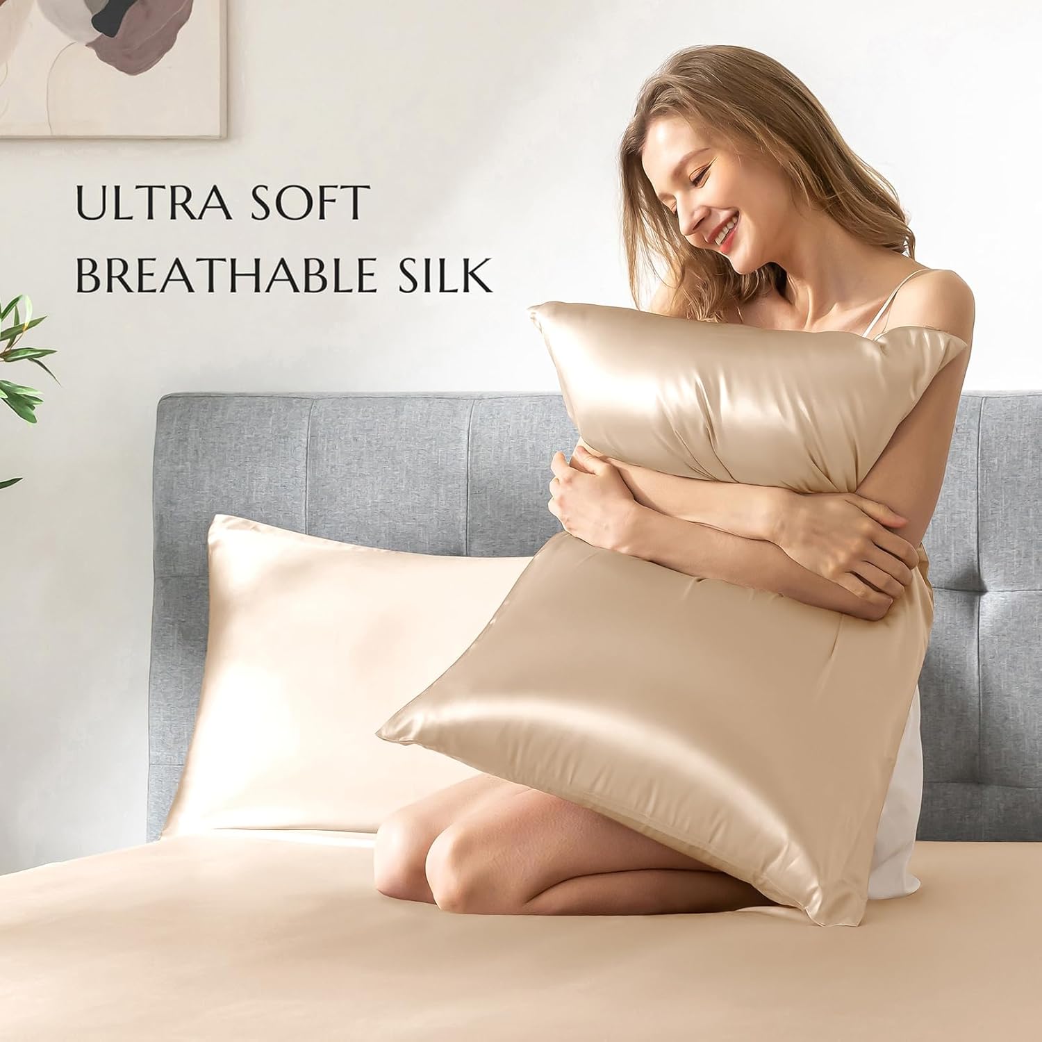 THXSILK 100% Silk Pillowcase for Hair and Skin, Soft Smooth Cooling Pillow Cover with Hidden Zipper, Both Sides Pure Silk, Gift for Women Men 1 pc(King, Champagne)