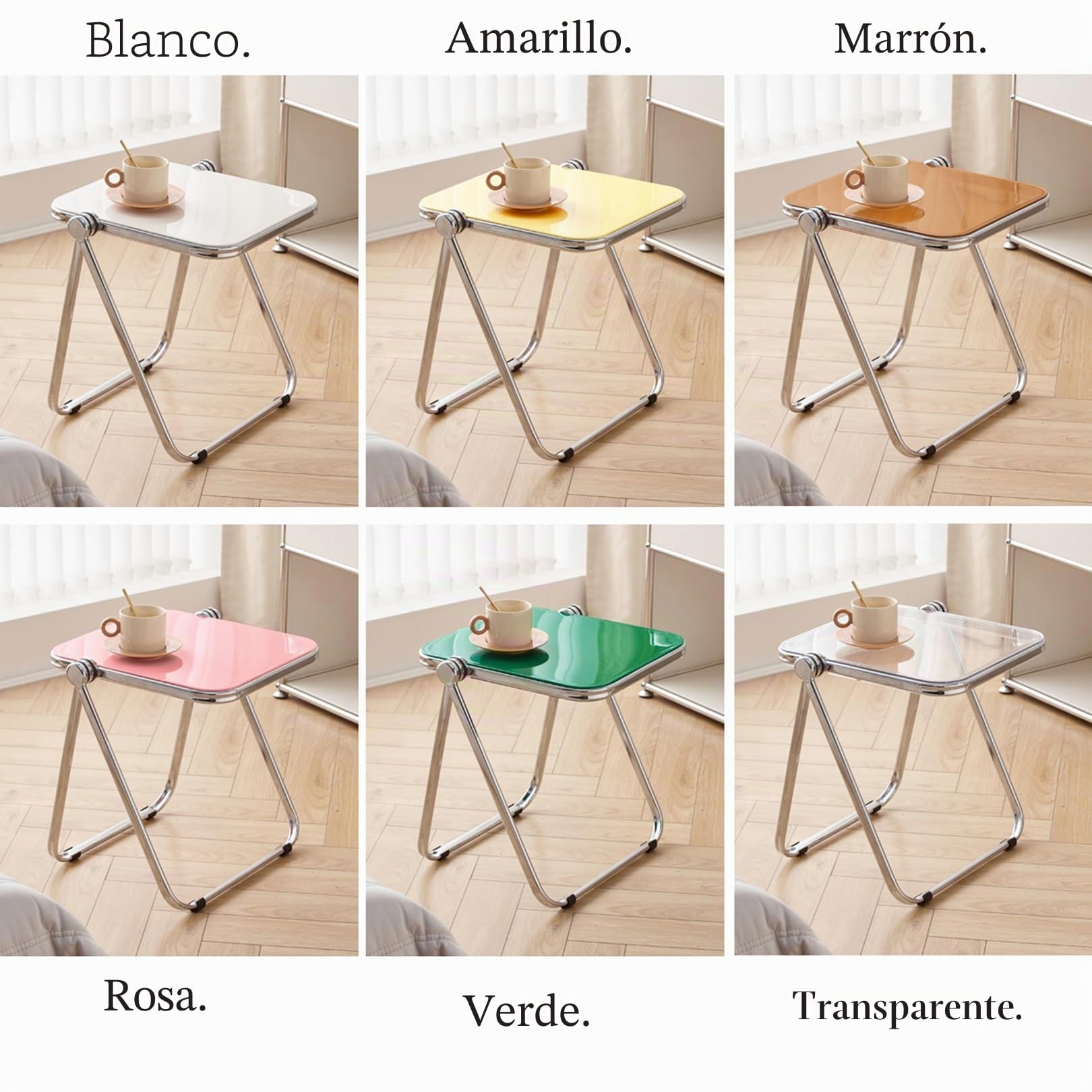 Mesa plegable, acrílico transparente, Mesa Auxiliar Plegable Mesita Mesa Salon Mesita de Noche Mesa de Centro Mesita Auxiliar ,Mesa Salon,Escritorio Café para Salón o Comedor, no requiere montaje(Brow