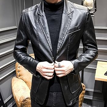 Faux Leather Blazer for Men Stylish 2 Button Moto Leather