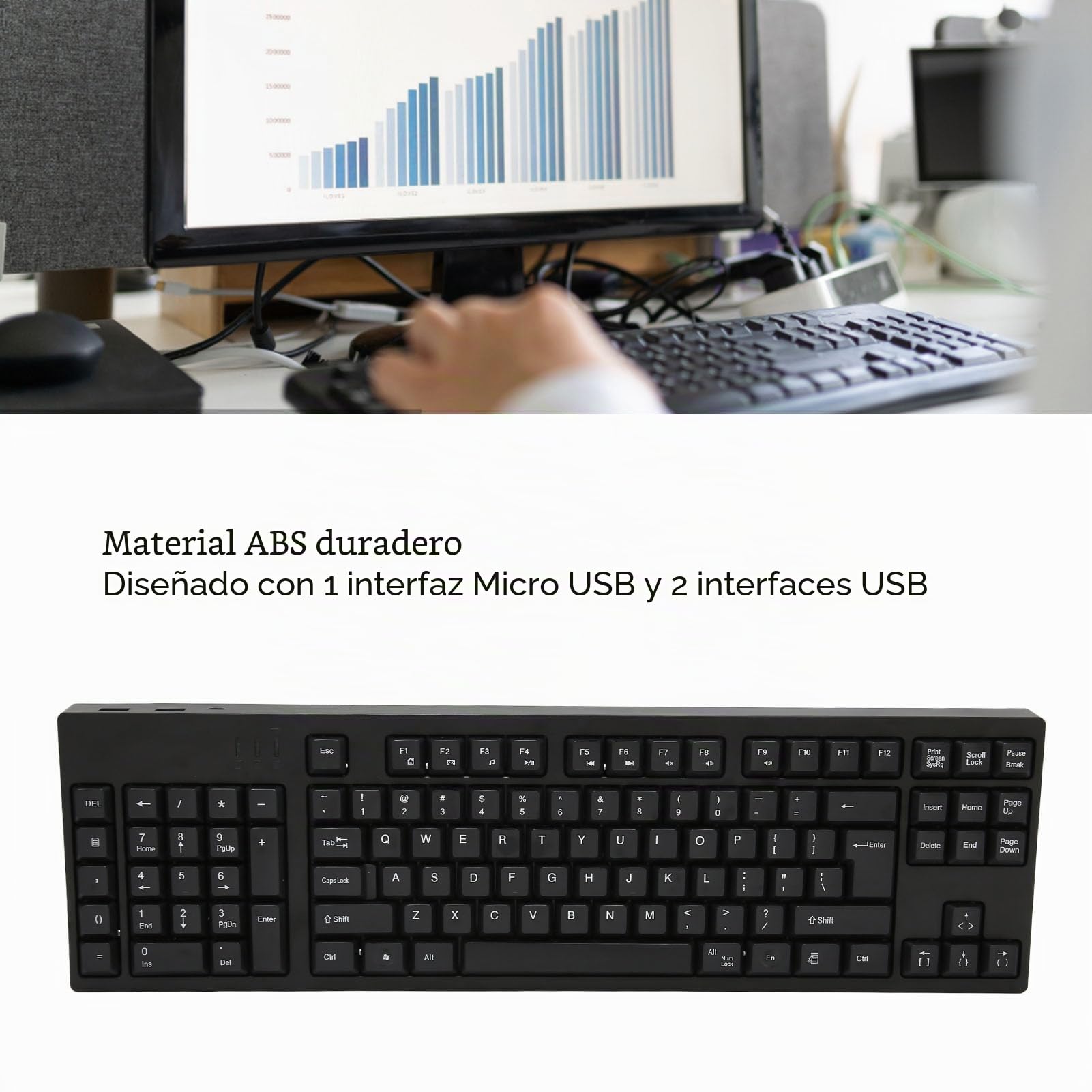 Vikye Teclado para Zurdos, Teclado de Oficina 109 Teclas Micro USB Diseño Ergonómico Plug and Play para Diseñador de Contabilidad Empresarial