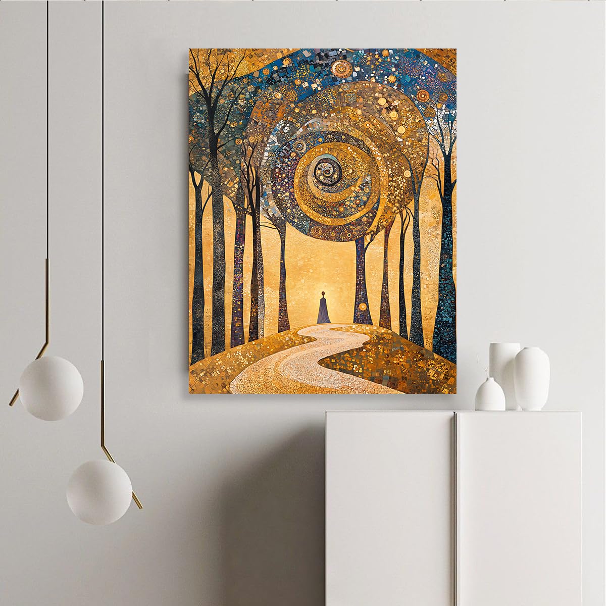 SHENGPOSTER Nowoczesna Art Deco na płótnie Nieoprawiony druk Złoty Wszechświat Las Malarstwo Krajobrazu Abstrakcyjne Whirlpool Kosmos Zdjęcia Grafika Plakat do biura 70x90cm