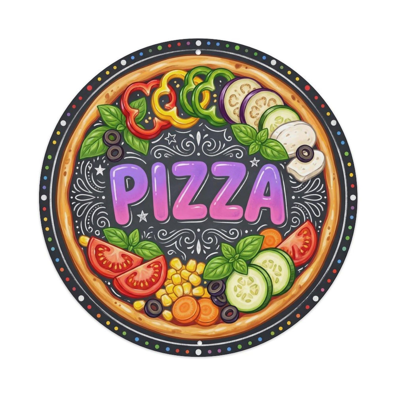 Yrnq 8X8inch Vintage Style Vintage Pizza Vegetarian Pepper Eggplant Food Decoration Metal Tin Sign