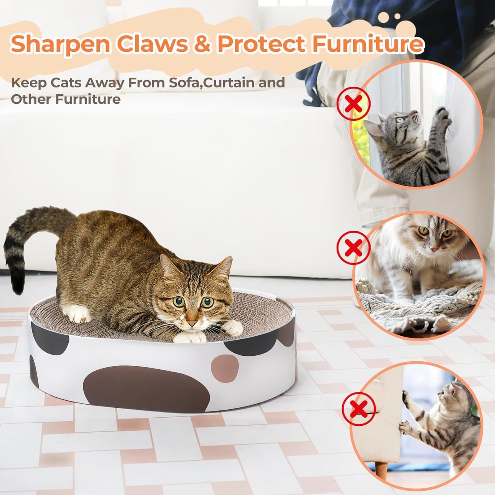 Tablero Rascador Para Gatos, Almohadilla Rascadora Corrugada Ovalada Para Gatos De Interior Que Protegen Muebles, Rascador Para Gatos De Cartón Corrugado, Salón De Cama, Duradero Y Duradero,B