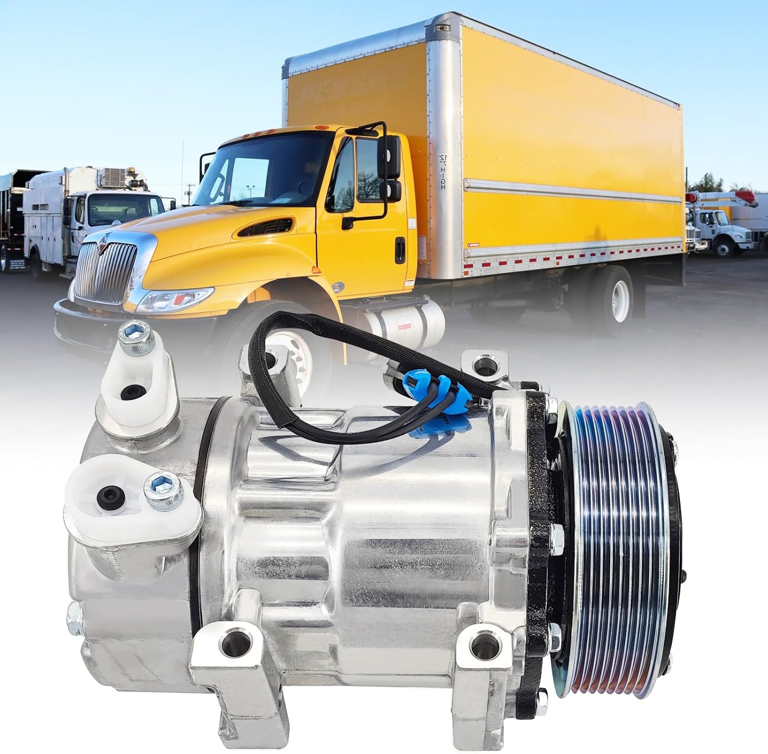 AC Compressor Compatible with International Durastar 4300 4400 4300LP MV607 2014-2020, 4034409C1 4034409C4 Air Conditioning Compressor 4034409C2 4034409C3 QP1934 A/C Compressor Replacement