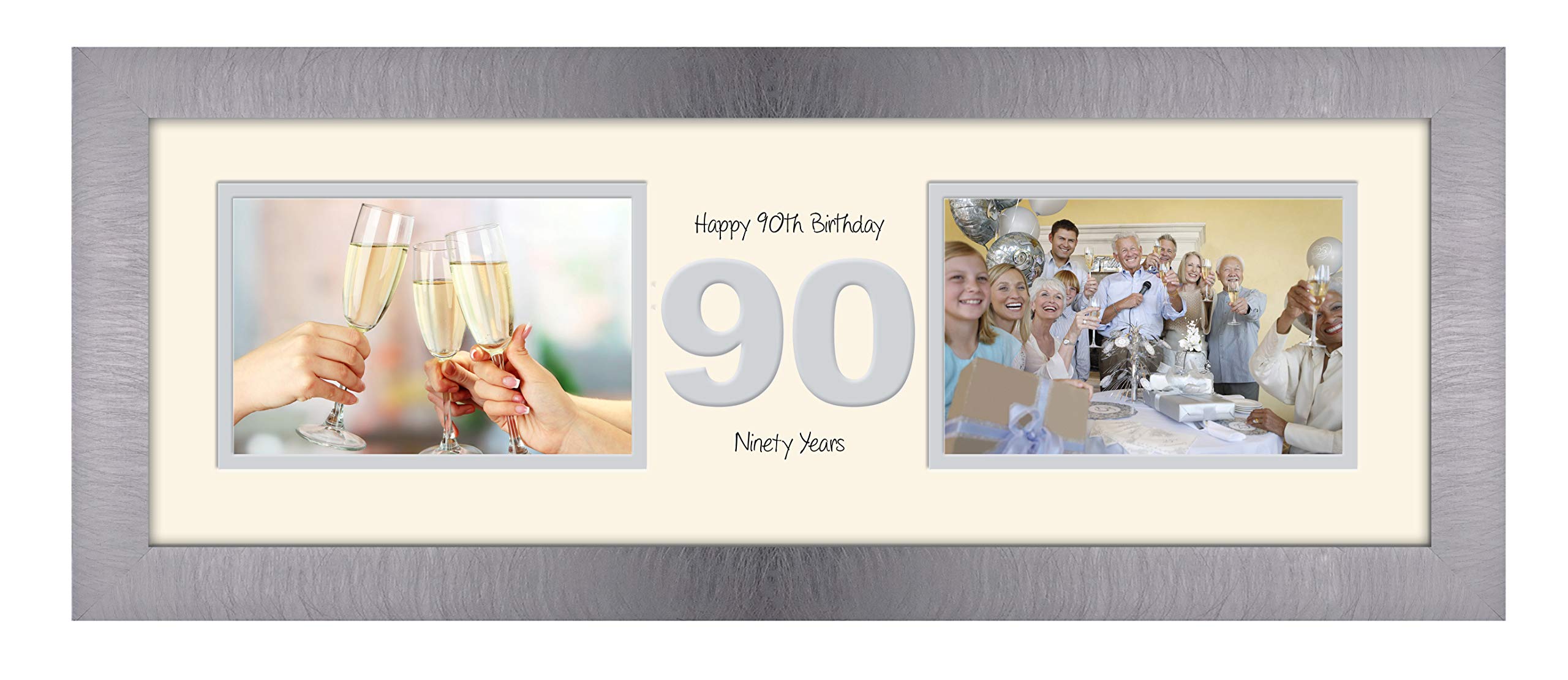 Photos In A Word Brushed Silver Finish Frame Cream Mount Grey Inside 90Th Birthday Photo Frame Ninetieth Gift Takes Two 6”X4” Landscape Photos 1230A (Brushed Silver Finish Frame Cream Mount Grey Inside)
