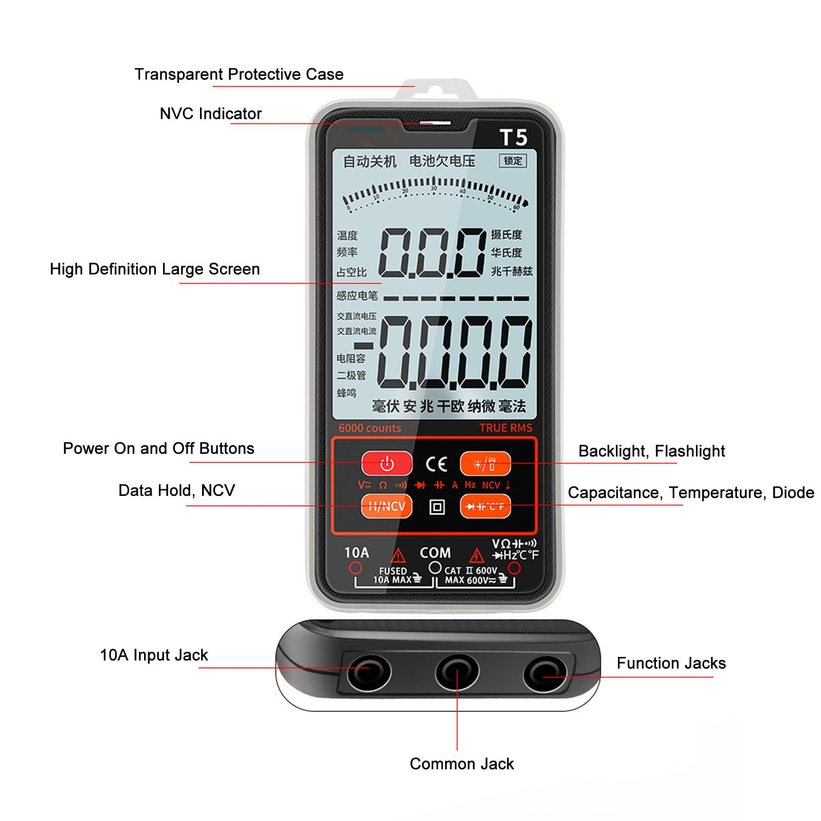 Multímetro Digital Recargable BSIDE A2X Pantalla LCD De 6000 Cuentas Batería De Litio Incorporada De 3 7 V Voltimetro Automatico Inteligente De 400 Mah Corriente Ca Cc Probador De Voltaje De Cable Viv