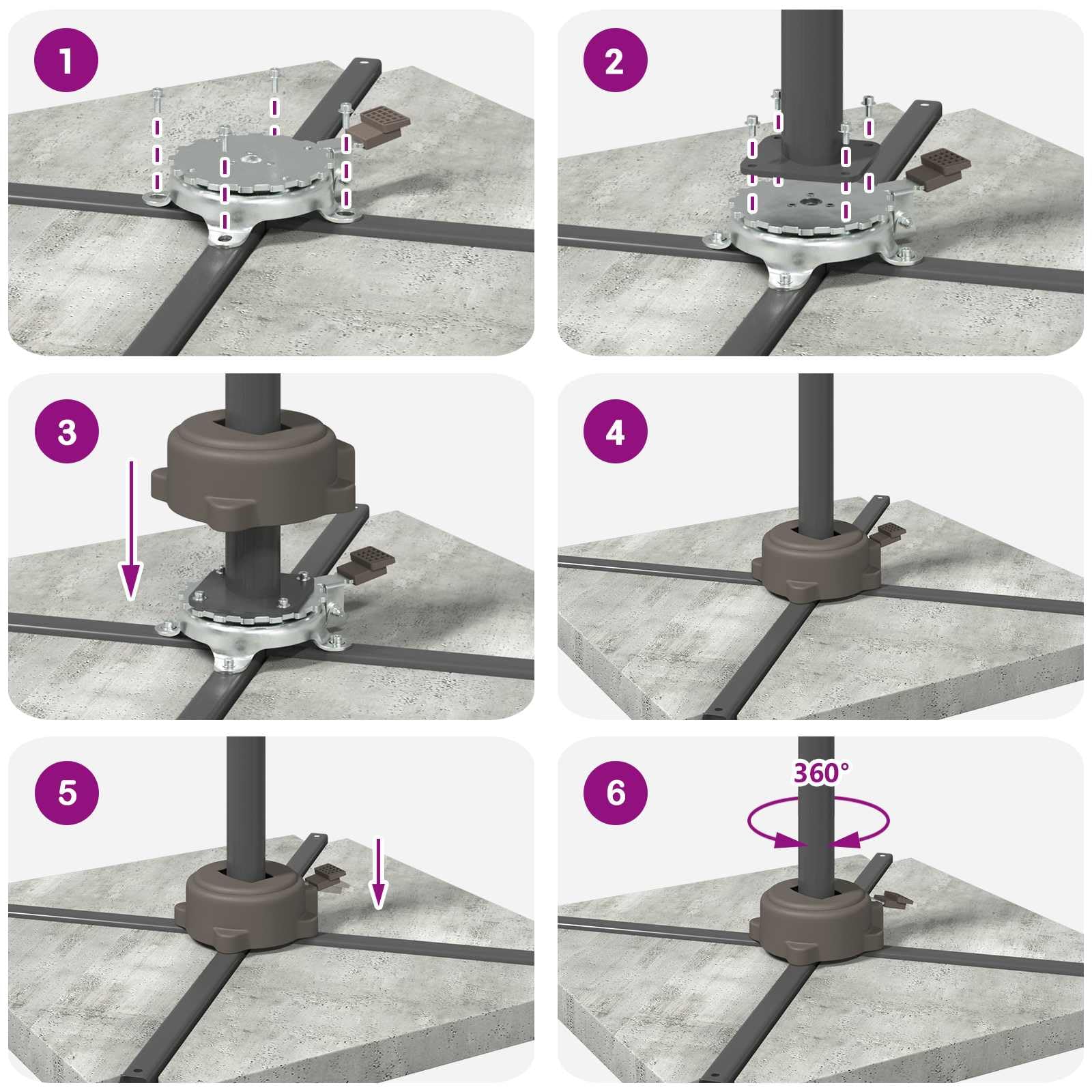 Supporto per ombrellone argentato in robusto acciaio, 23 x 15,5 x 6 cm, resistente alle intemperie e al vento, ideale per giardino, balcone, terrazza, base stabile per ombrellone con facile