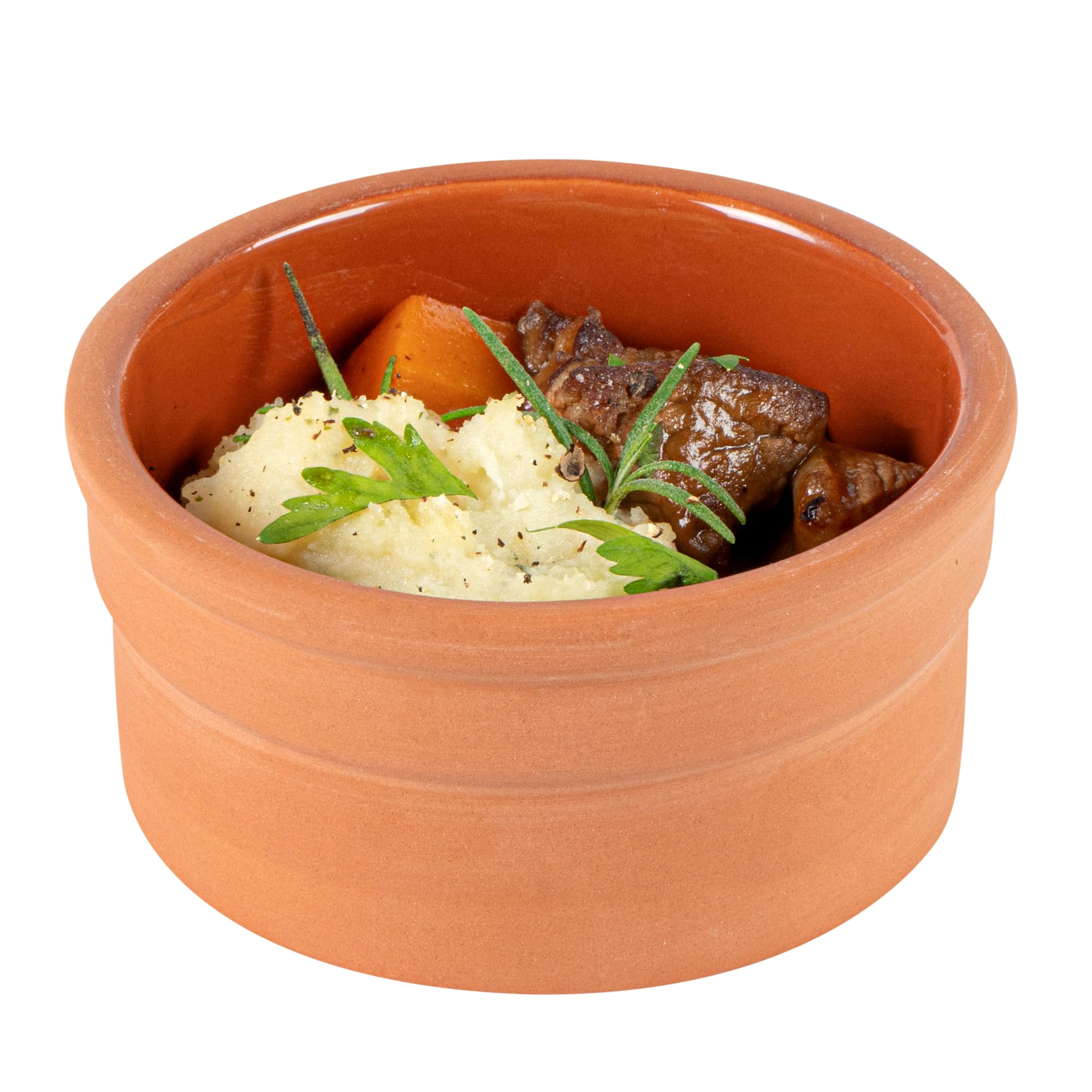 Restaurantware -Terra Tek - Cazuelas in terracotta da 144,6 g, 10 pentole in argilla smaltata marrone per cucinare, pronte per il forno, microonde, pentole in terracotta, lavabili in lavastoviglie,
