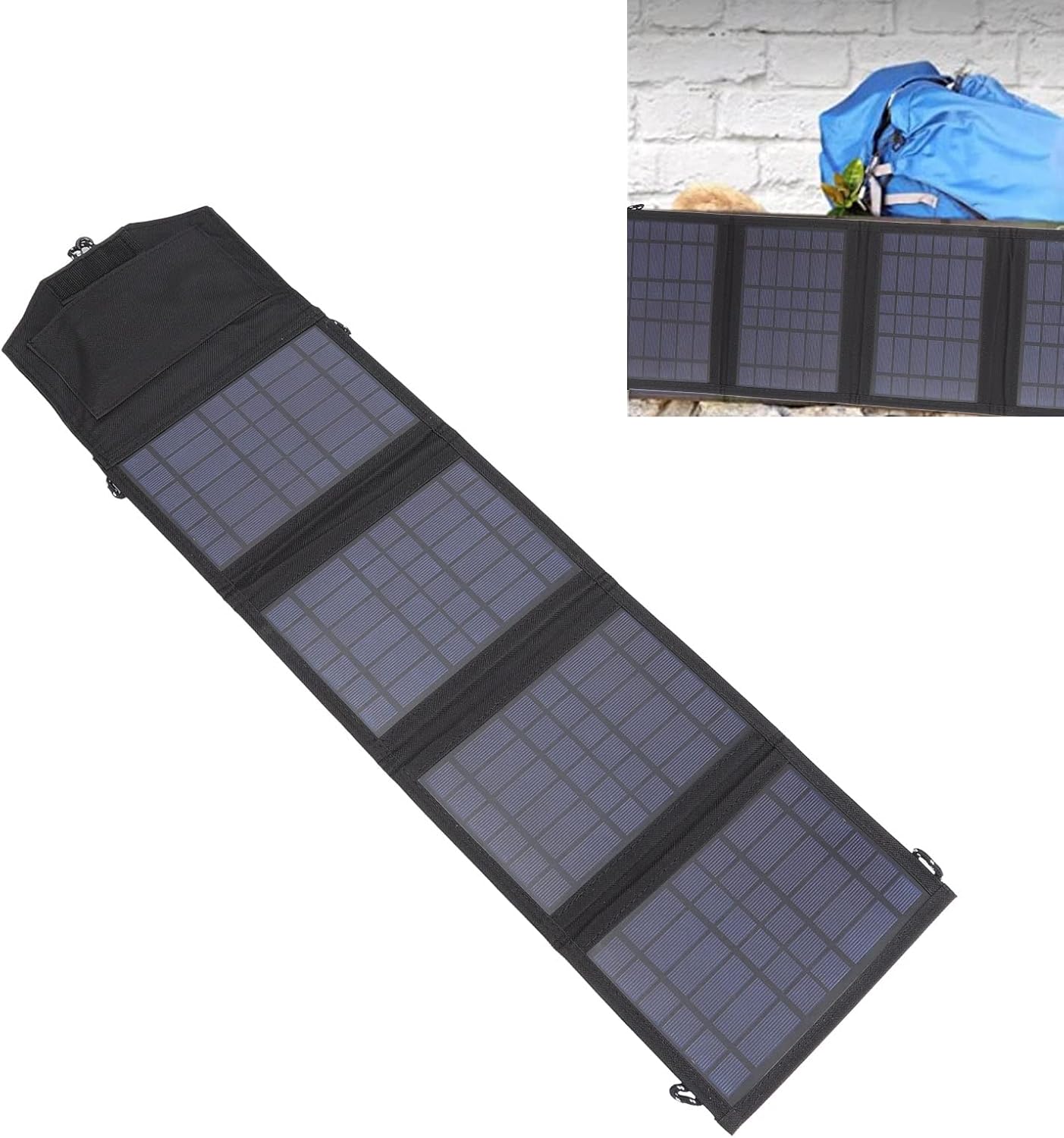 Portable Solar Panel Charger 14W Foldable with PET Polymer Surface, Dual USB 5V Output - High Efficiency 19% Conversion, Durable Outdoor Portable Charger for Camping and Travel