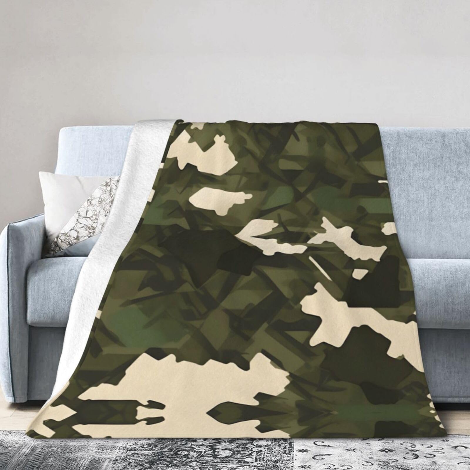 Army Camouflage 60"x50" Fleece Blanket, Full Size, Super Soft, Suitable for Bed, Sofa, Camping, All Seasons