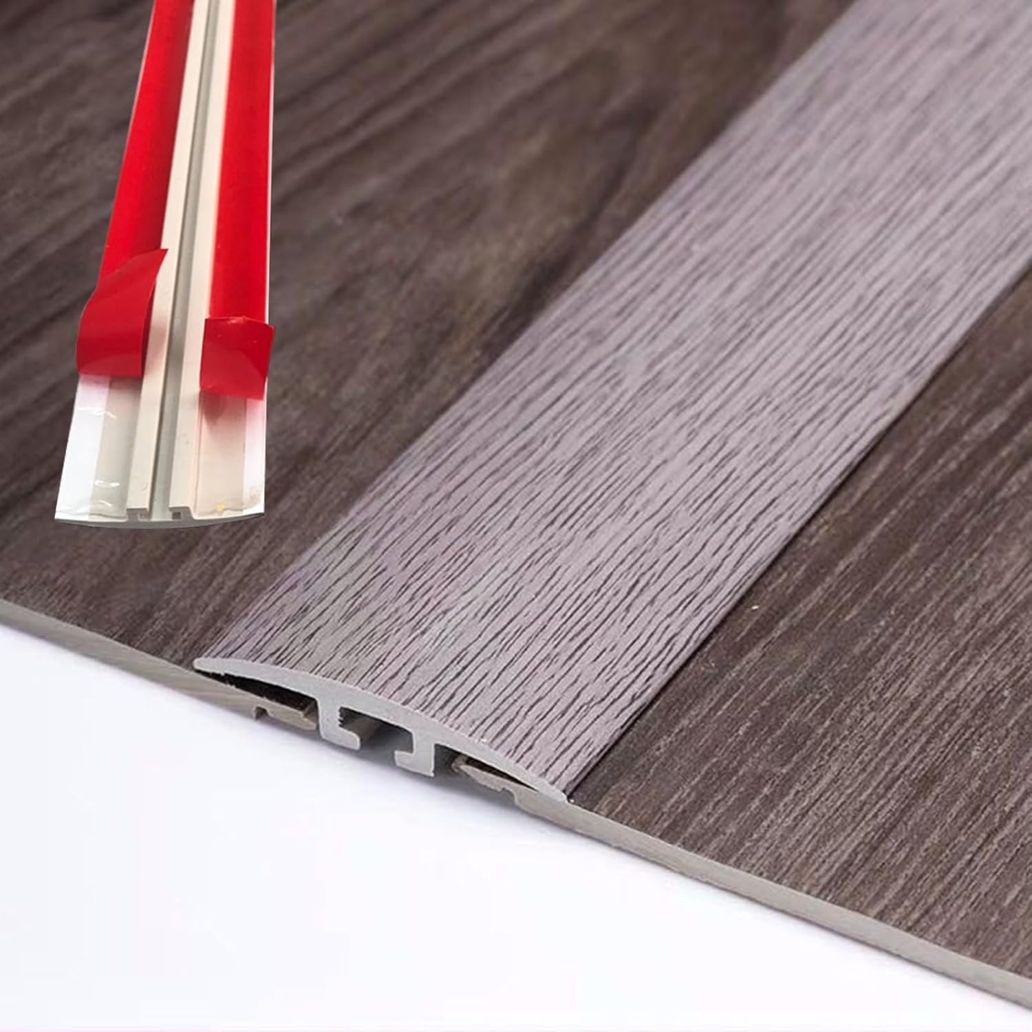 ROYUMI Threshold Strip 0.5 Inch Gap Transition Cover Self-Adhesive, Laminate Flooring Doorway Threshold Strip with Wood Grain, PVC Reducer Trim, Easy to Install (Color : Black)